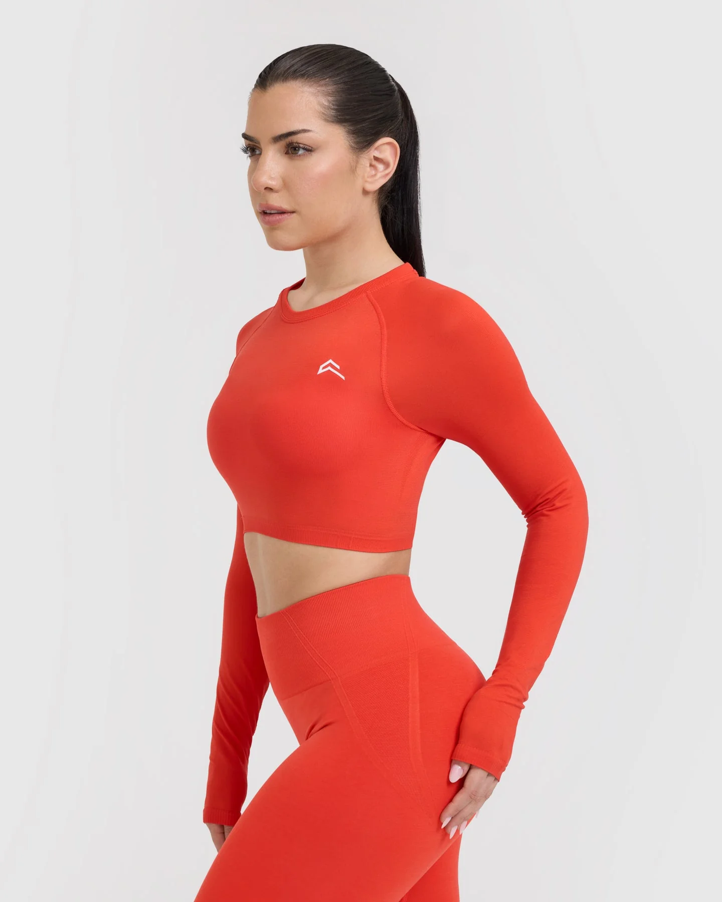 Go To Seamless Fitted Crop Long Sleeve Top | Charged Orange - Image 4