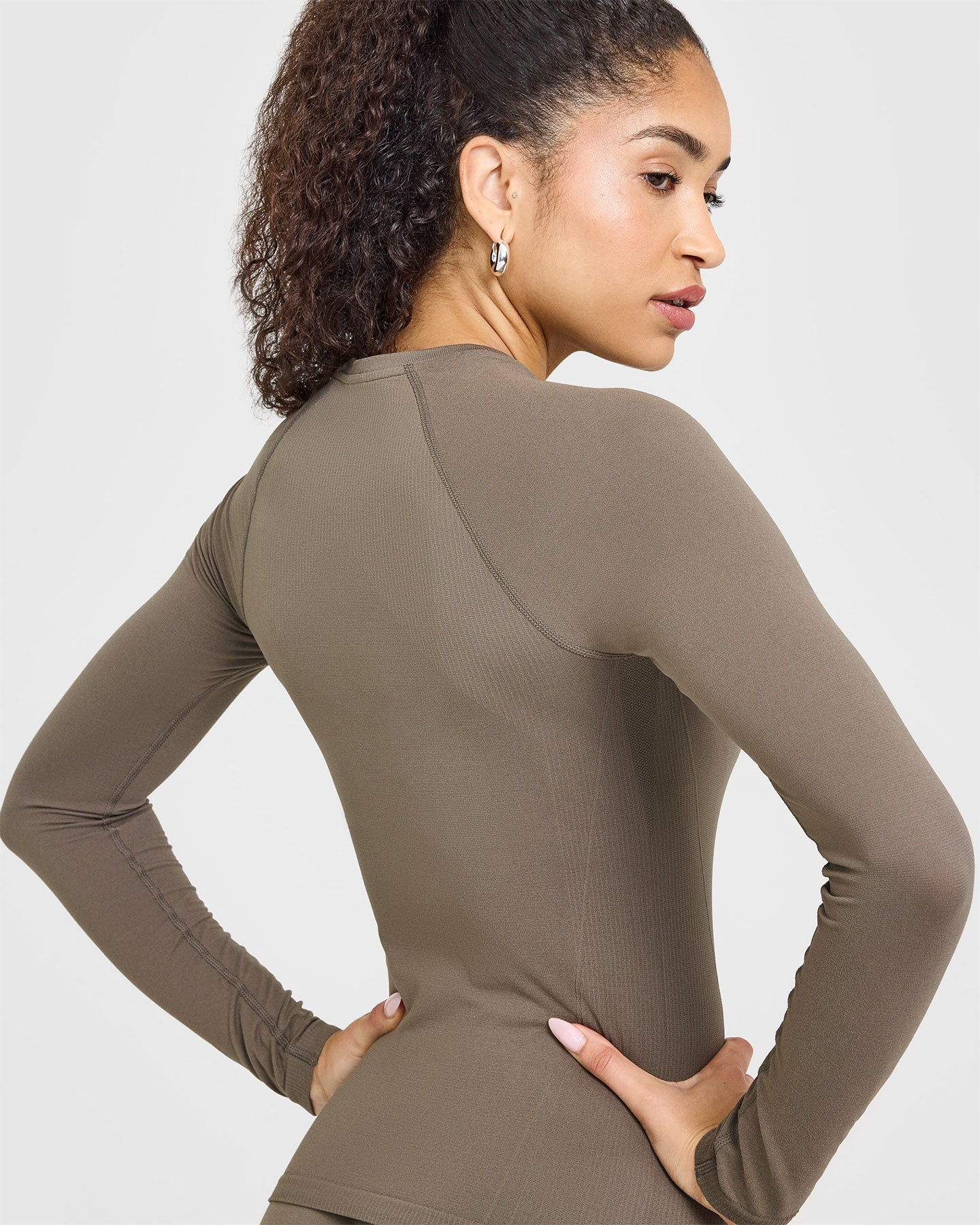 Go To Seamless Fitted Long Sleeve Top | Moss Brown - Image 6