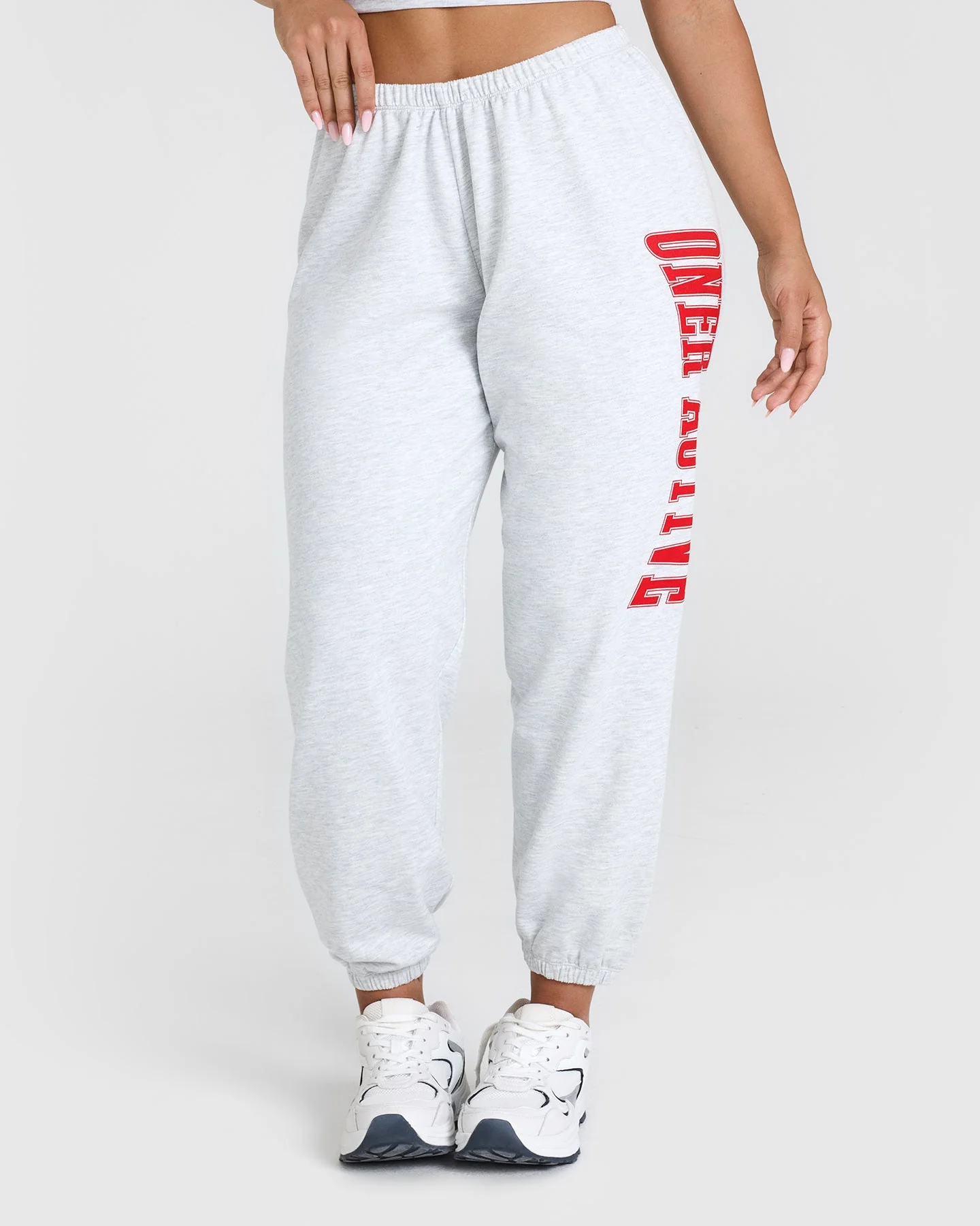 Lightweight Joggers with Red Graphic | Light Grey Marl