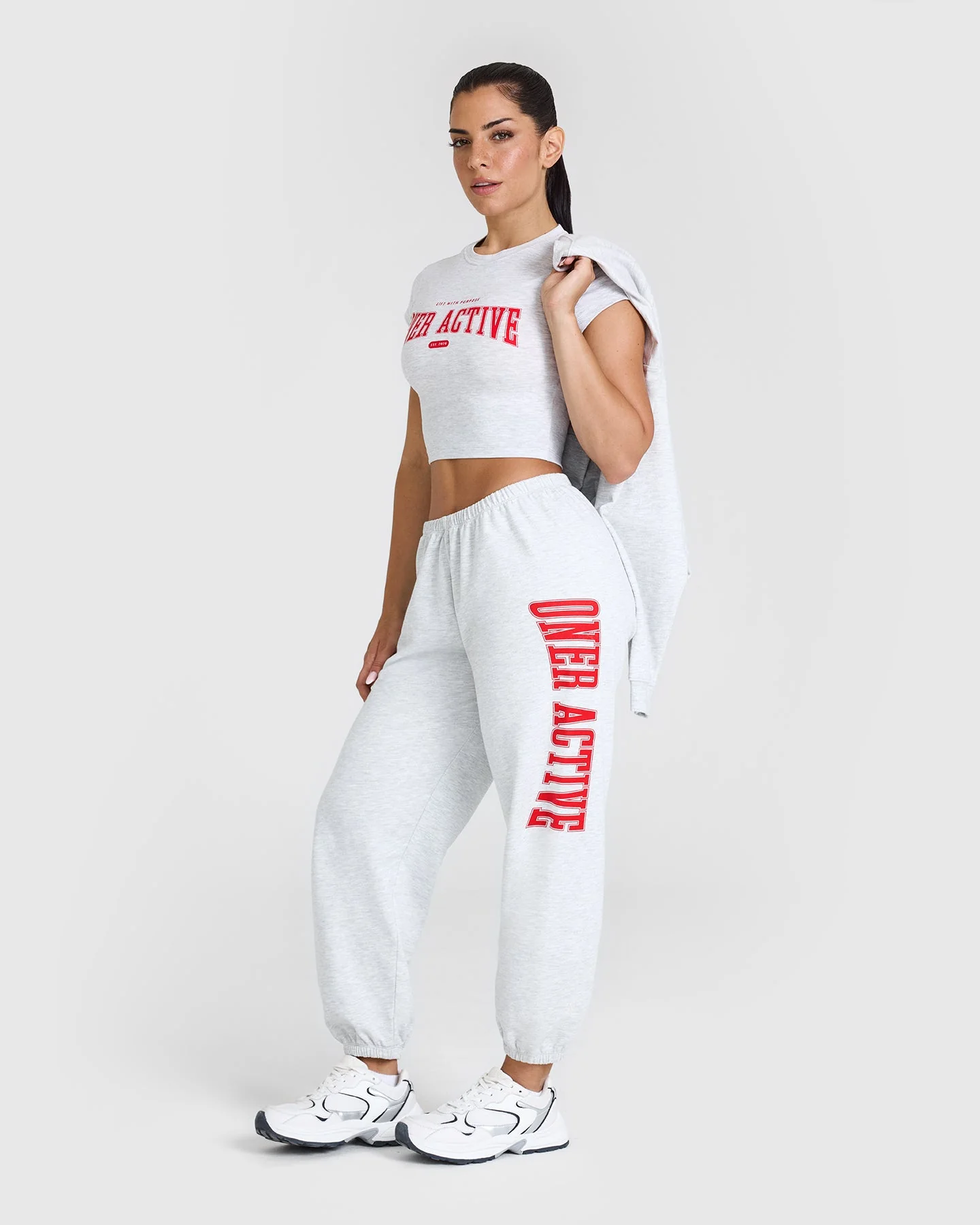 Lightweight Joggers with Red Graphic | Light Grey Marl - Image 6