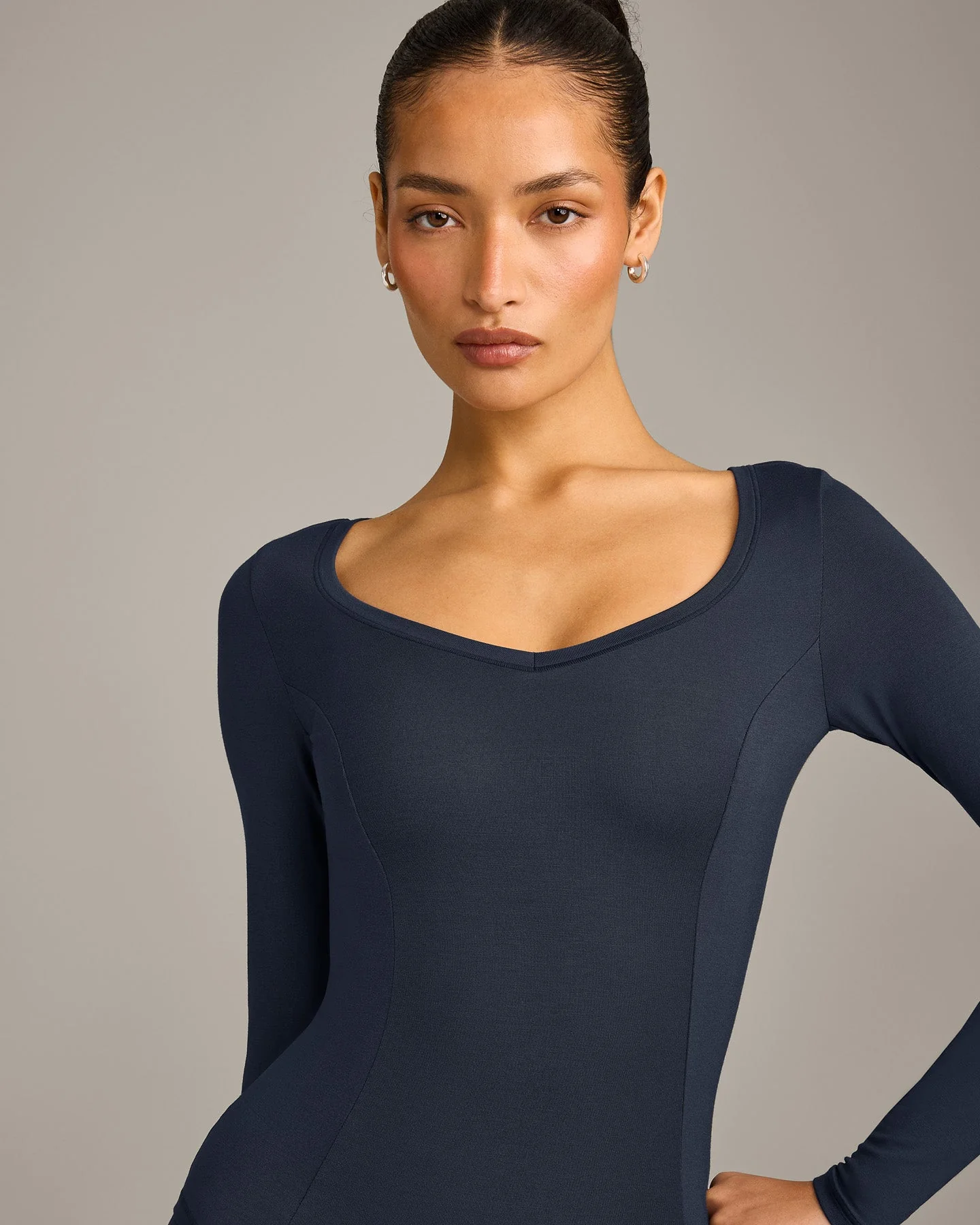 Mellow™ Motion Wide V Neck Long Sleeve Top | True Blue - Image 4
