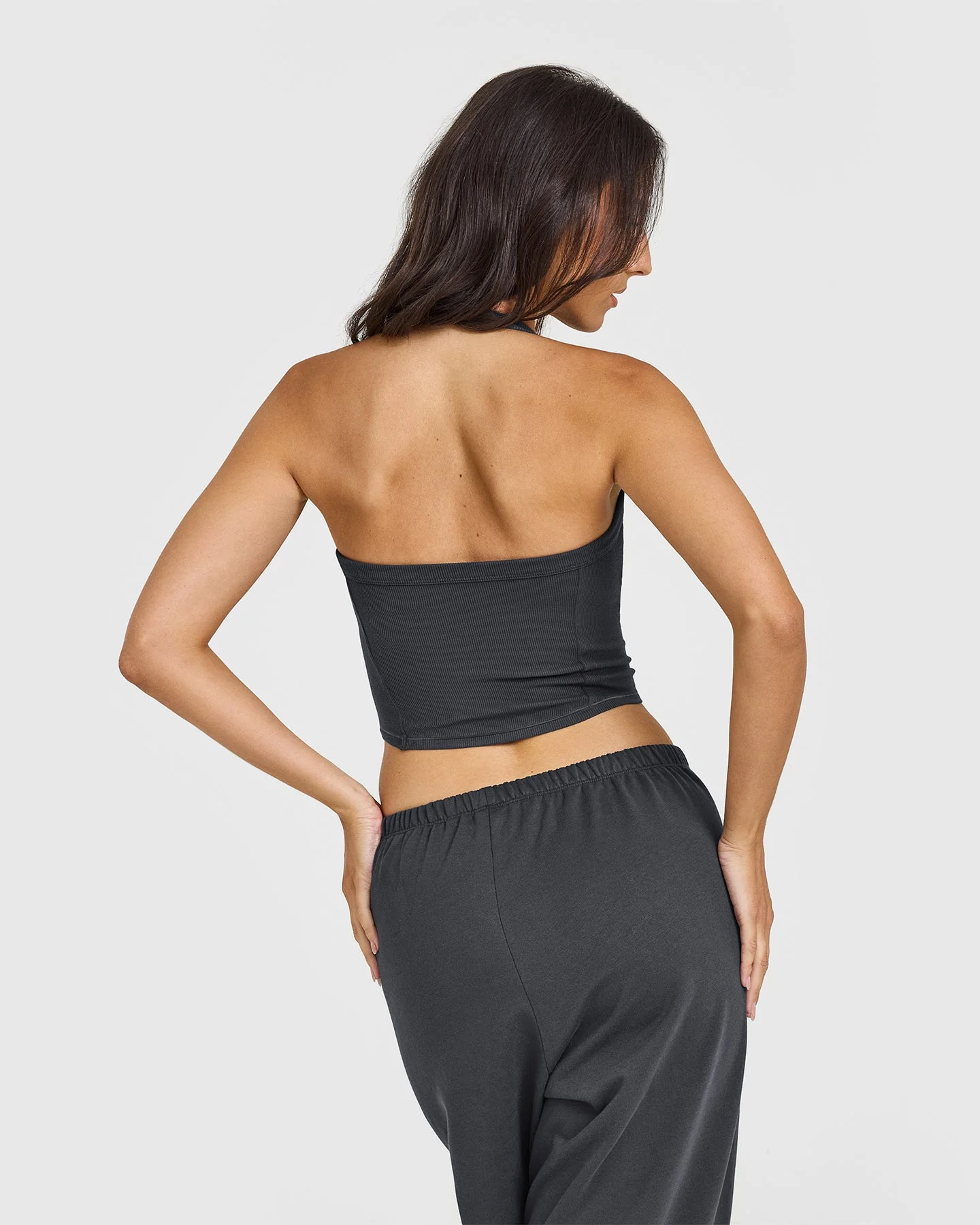 Mellow™ Rib Halter Neck Mid Vest with Built in Bra Shelf | Coal - Image 2