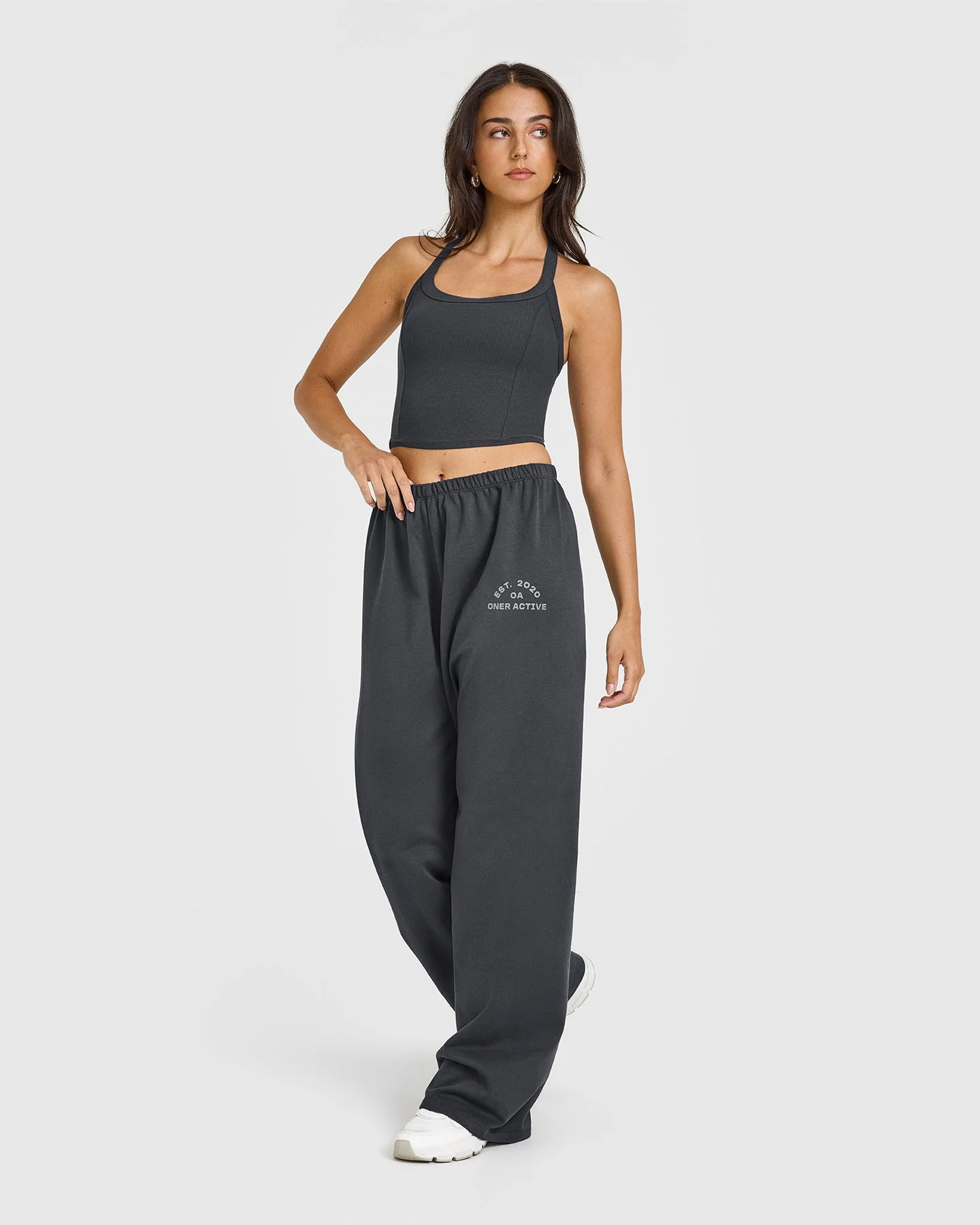 Mellow™ Rib Halter Neck Mid Vest with Built in Bra Shelf | Coal - Image 3