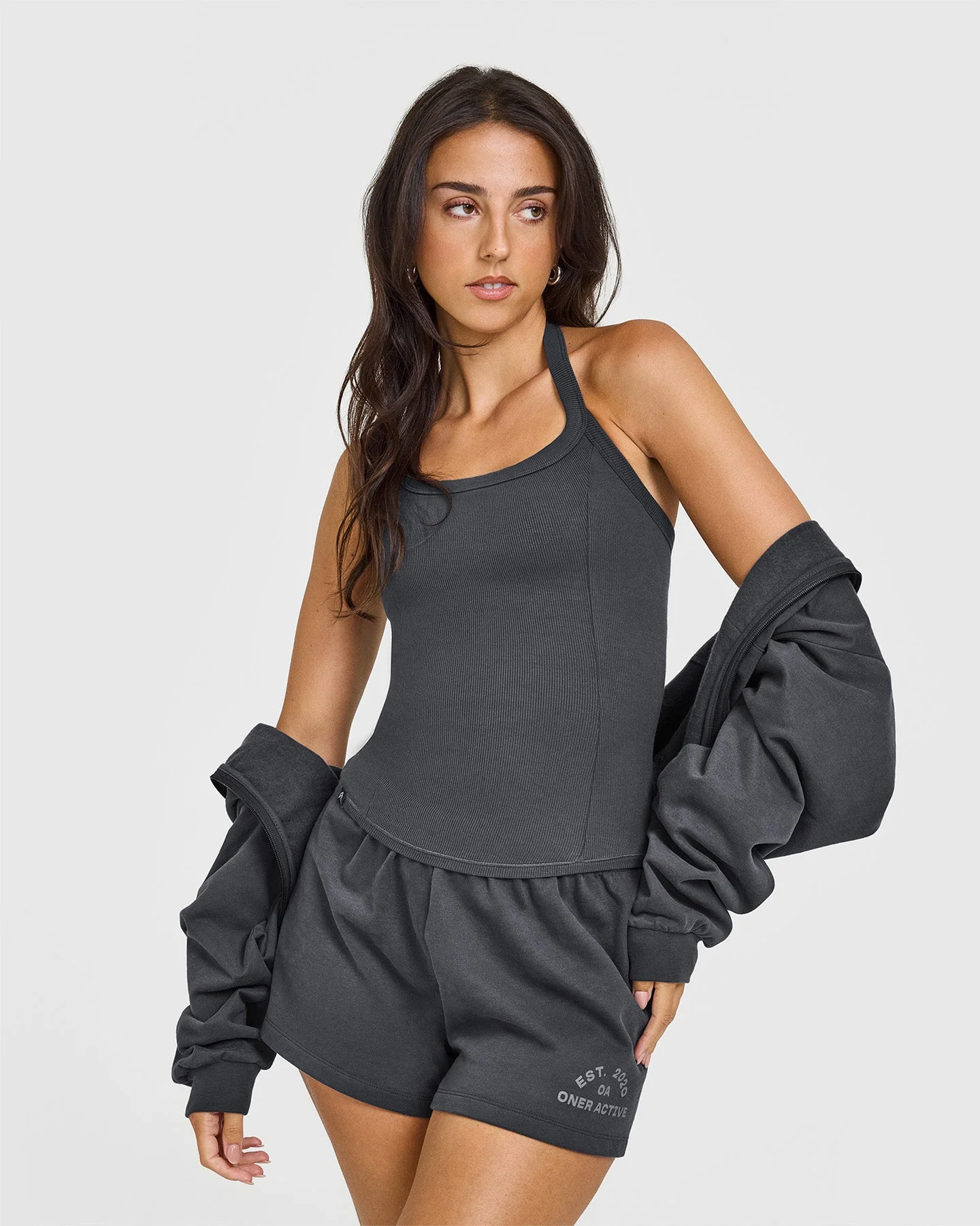 Mellow™ Rib Halter Neck Vest with Built in Bra Shelf | Coal - Image 3