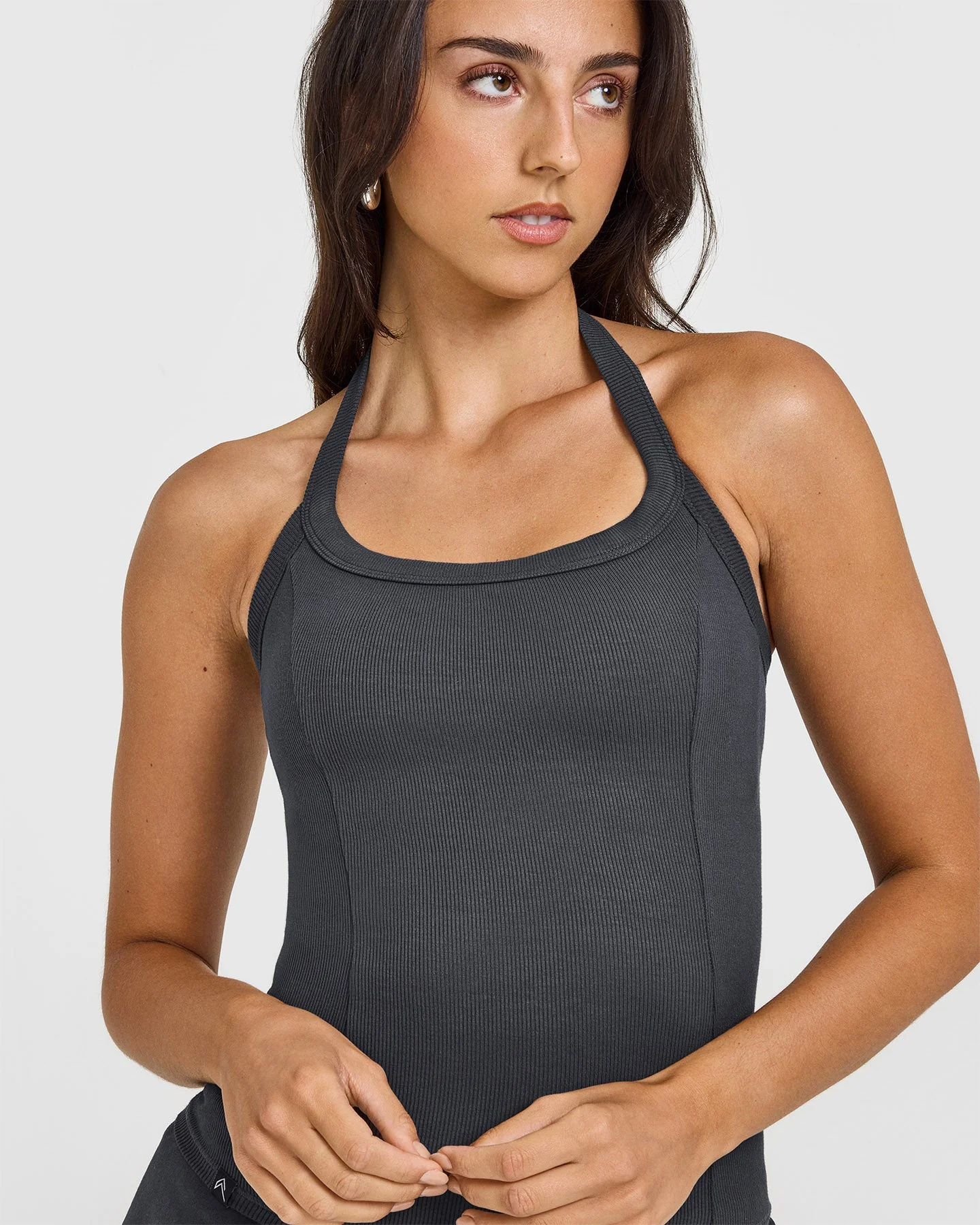 Mellow™ Rib Halter Neck Vest with Built in Bra Shelf | Coal - Image 5