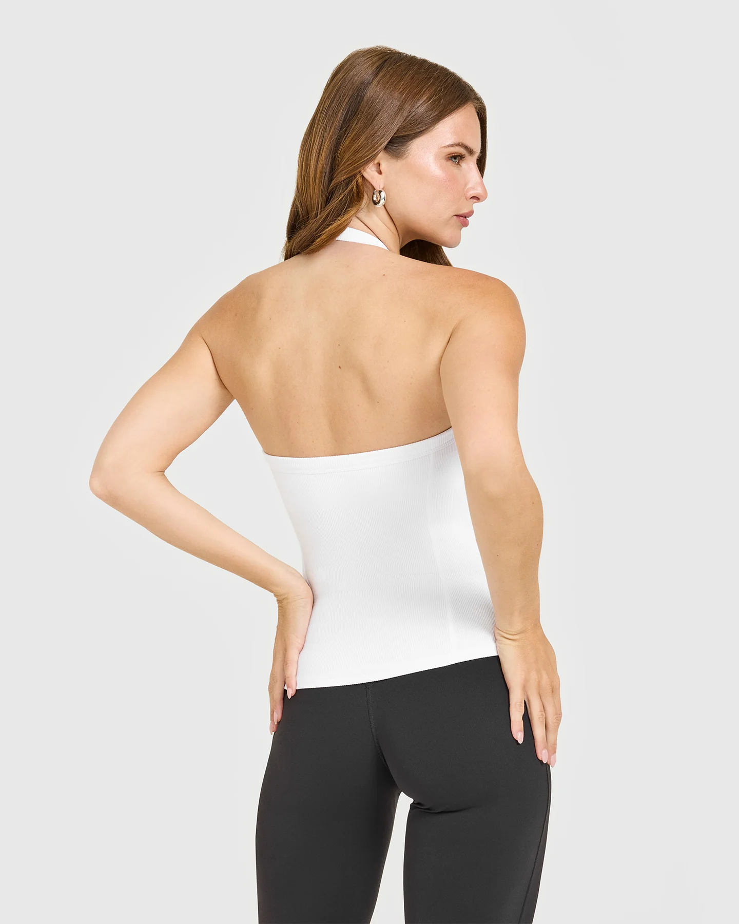 Mellow™ Rib Halter Neck Vest with Built in Bra Shelf | White - Image 2