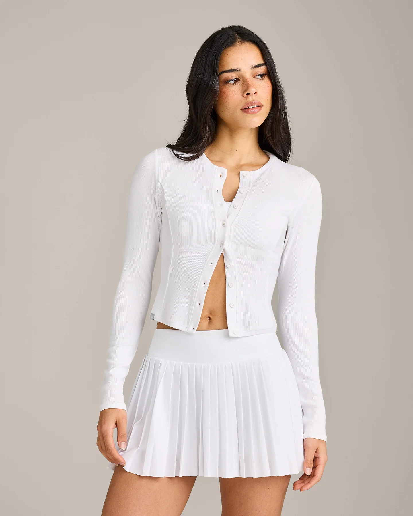 Mellow™ Rib Mid Long Sleeve Cardigan | White