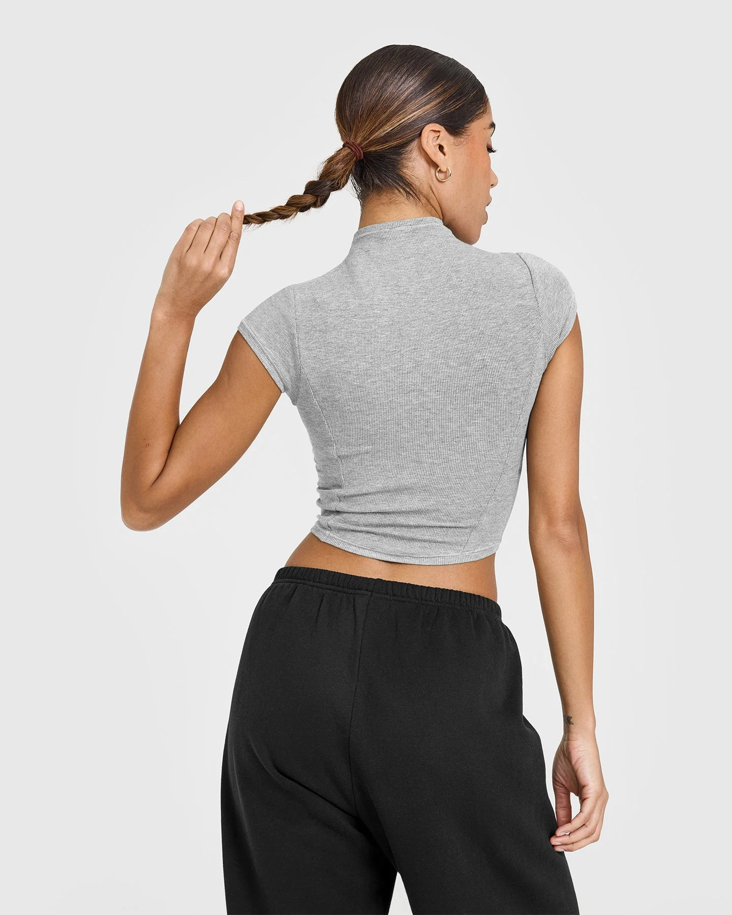 Mellow™ Rib Mid Mock Neck T-Shirt | Charcoal Marl - Image 2
