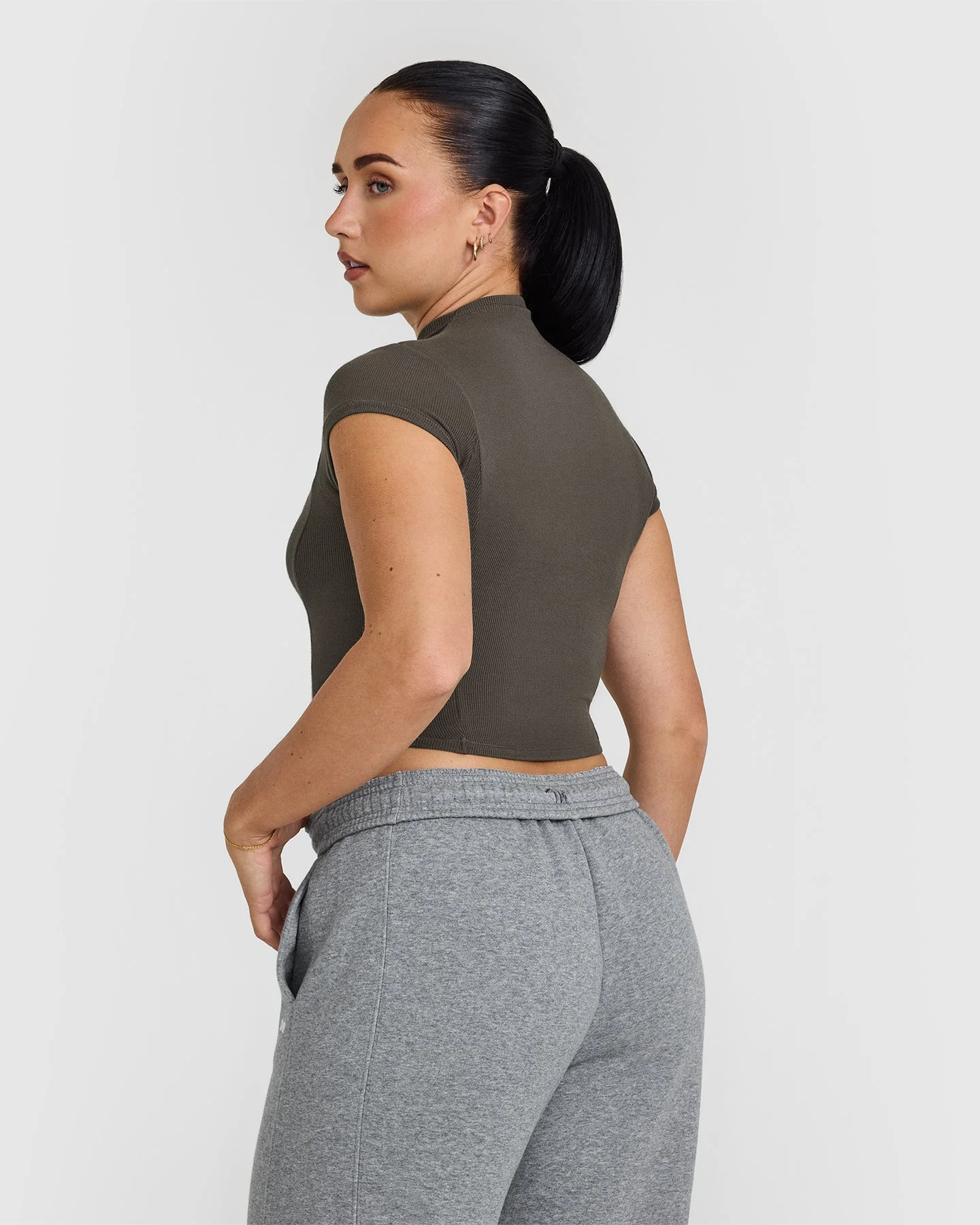 Mellow™ Rib Mid Mock Neck T-Shirt | Deep Taupe - Image 2