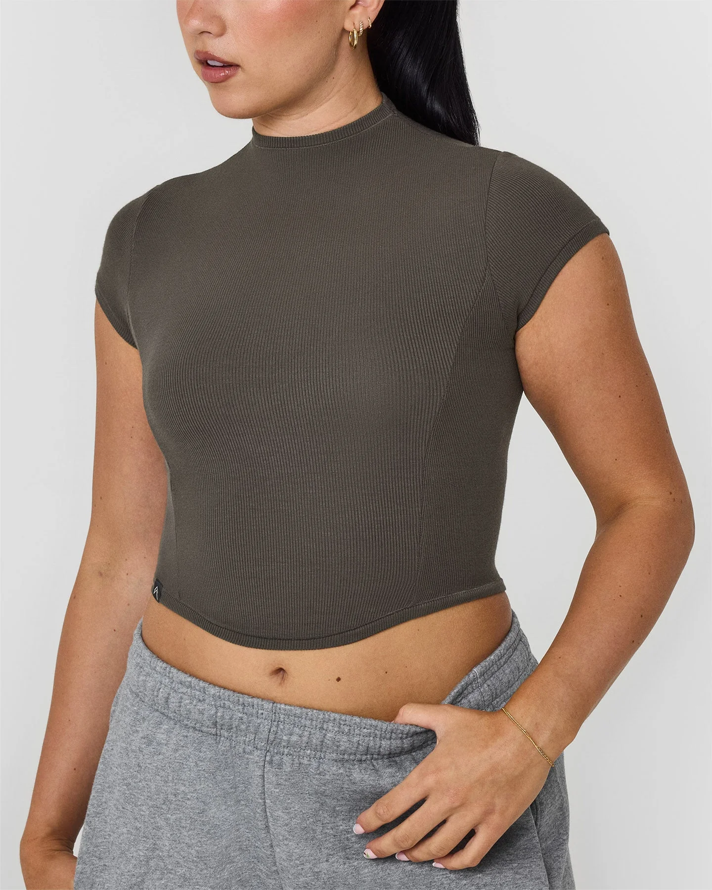 Mellow™ Rib Mid Mock Neck T-Shirt | Deep Taupe - Image 4