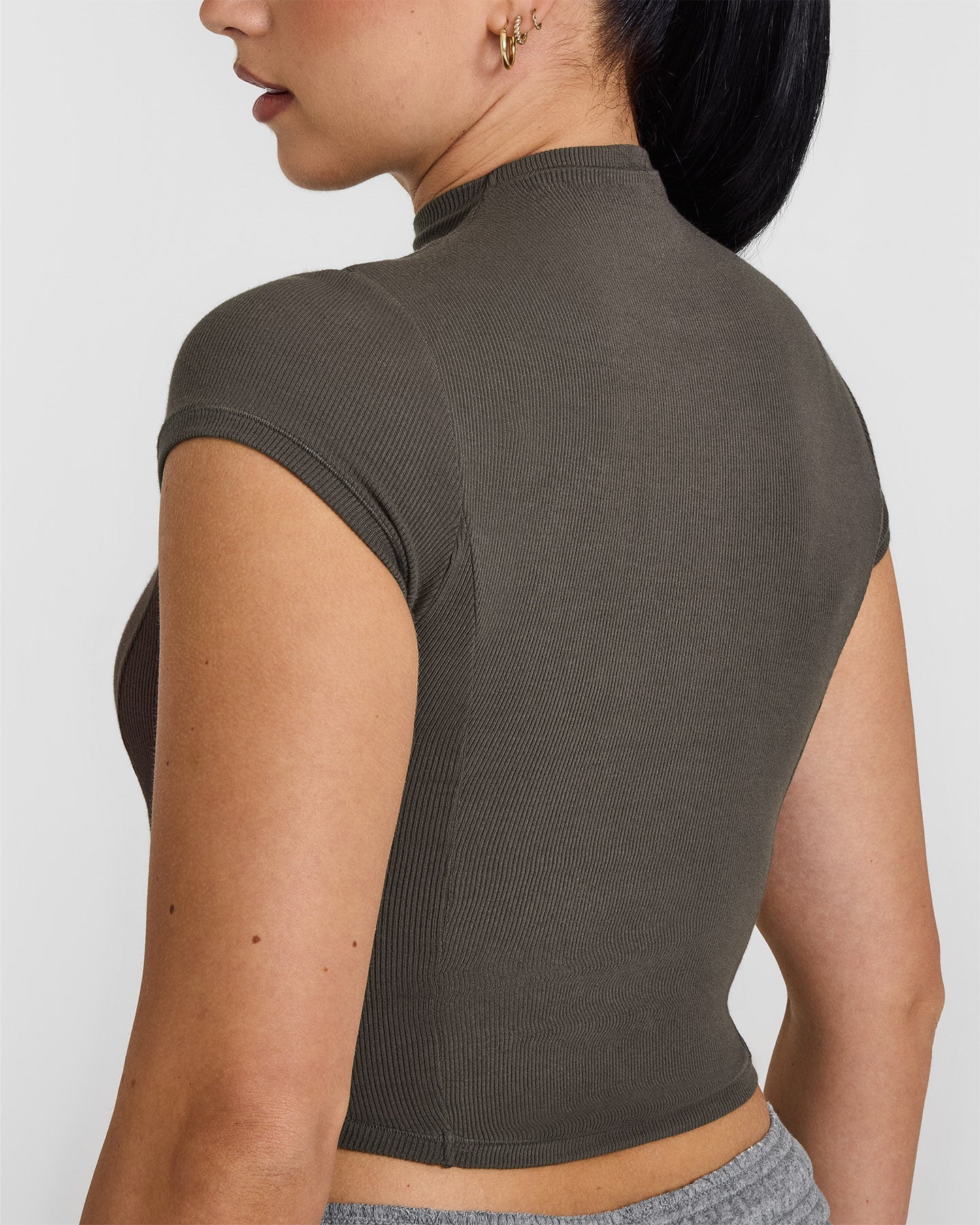 Mellow™ Rib Mid Mock Neck T-Shirt | Deep Taupe - Image 5