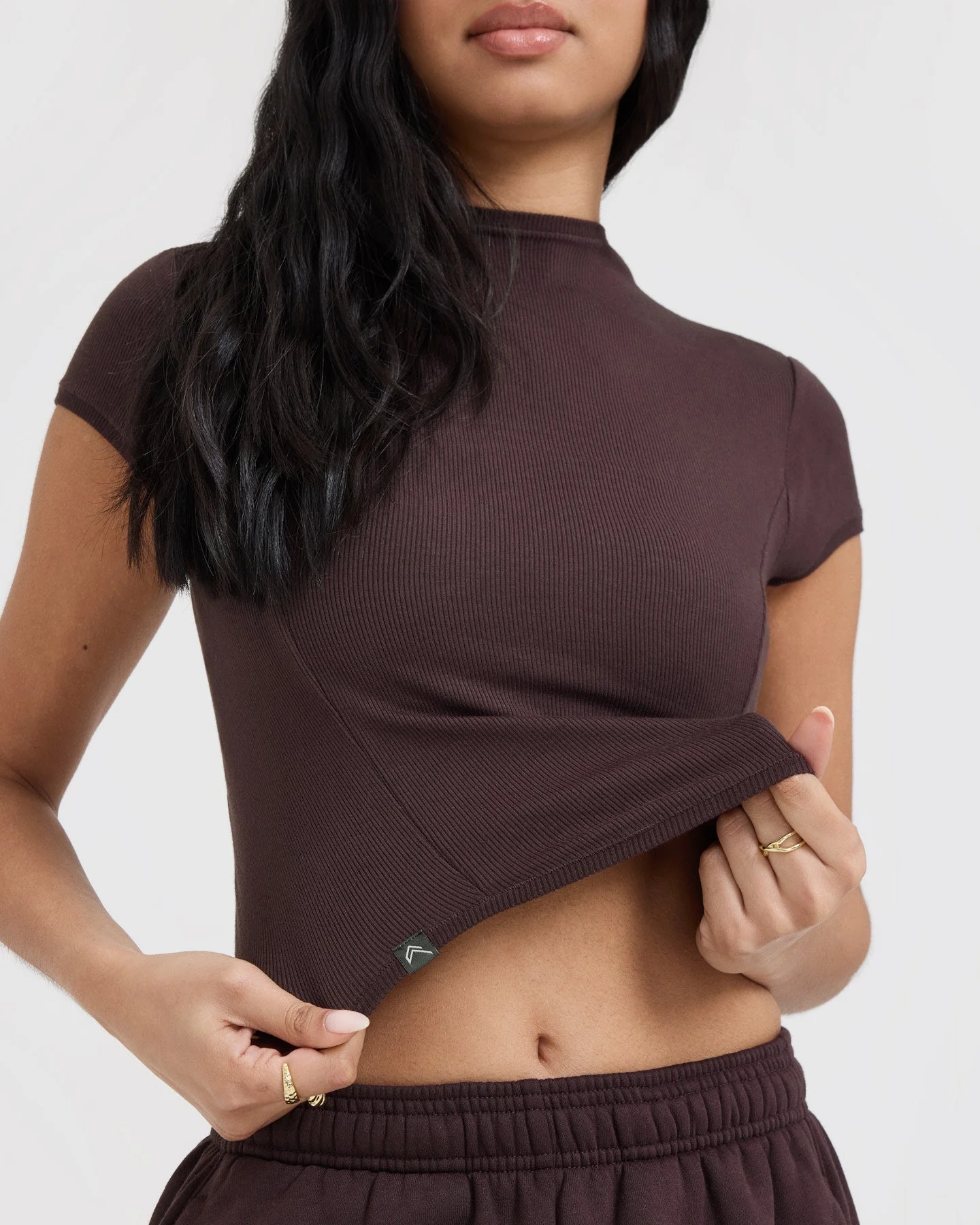 Mellow™ Rib Mid Mock Neck T-Shirt | Plum Brown - Image 5