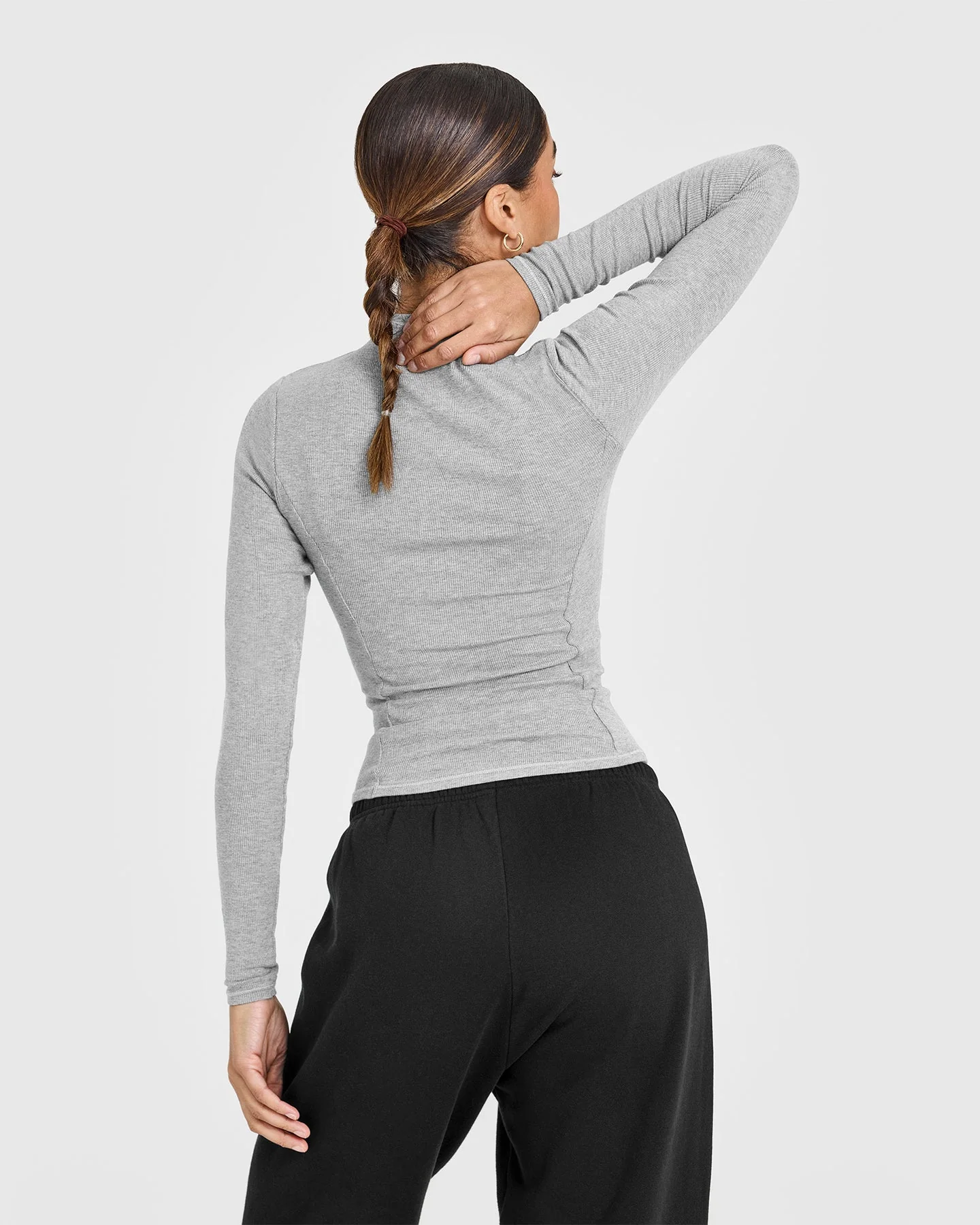 Mellow™ Rib Mock Neck Long Sleeve Top | Charcoal Marl - Image 2
