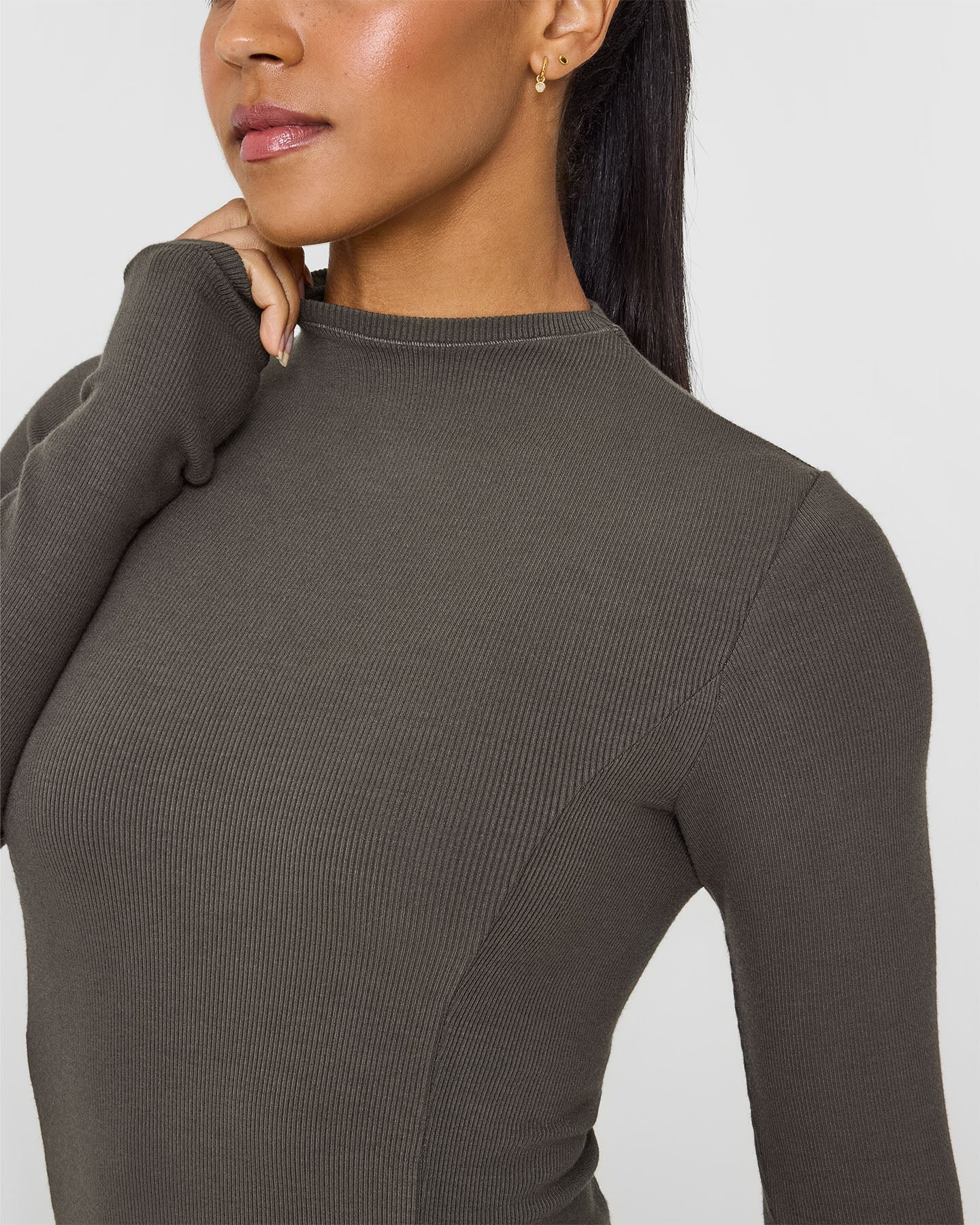 Mellow™ Rib Mock Neck Long Sleeve Top | Deep Taupe - Image 4