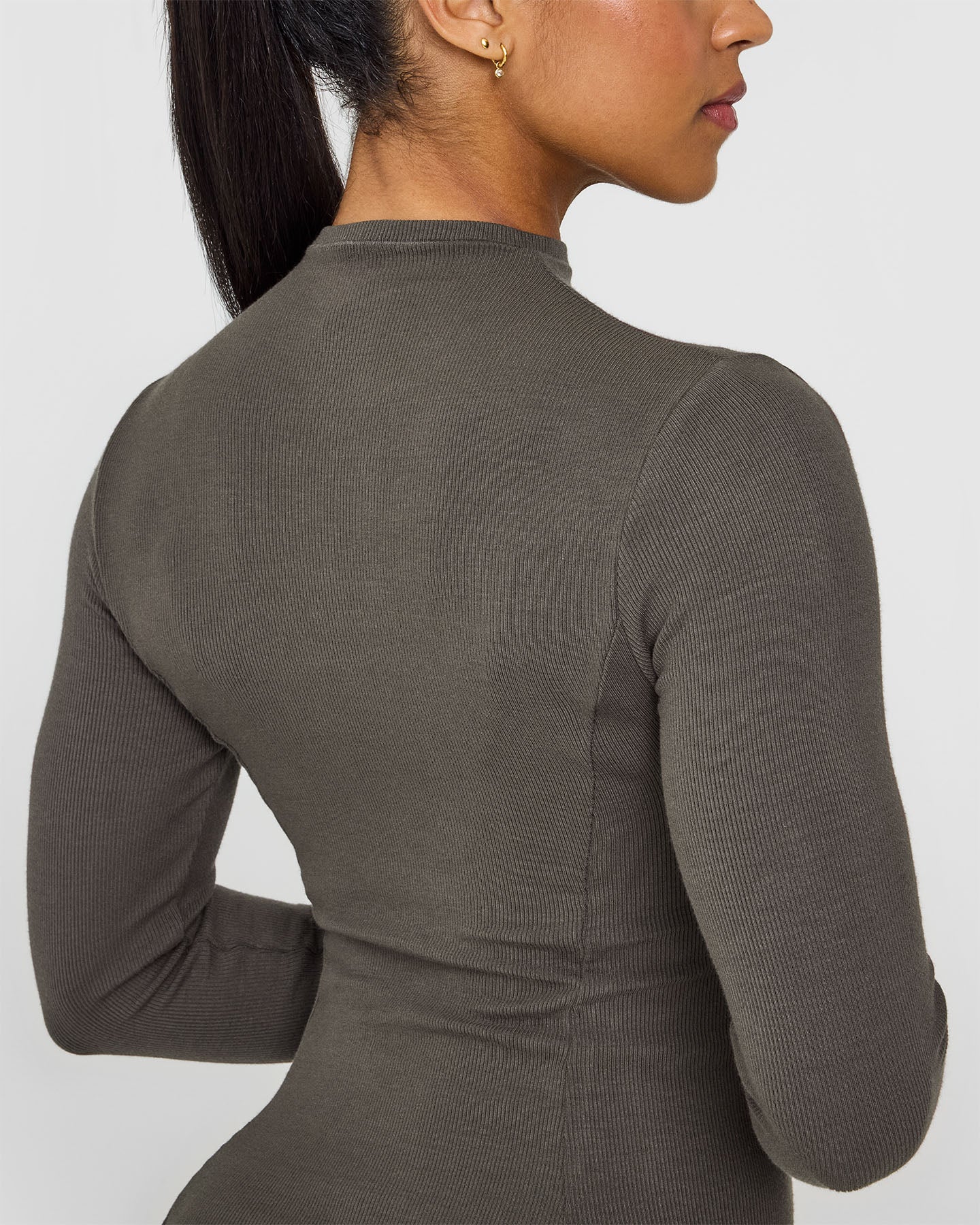 Mellow™ Rib Mock Neck Long Sleeve Top | Deep Taupe - Image 5