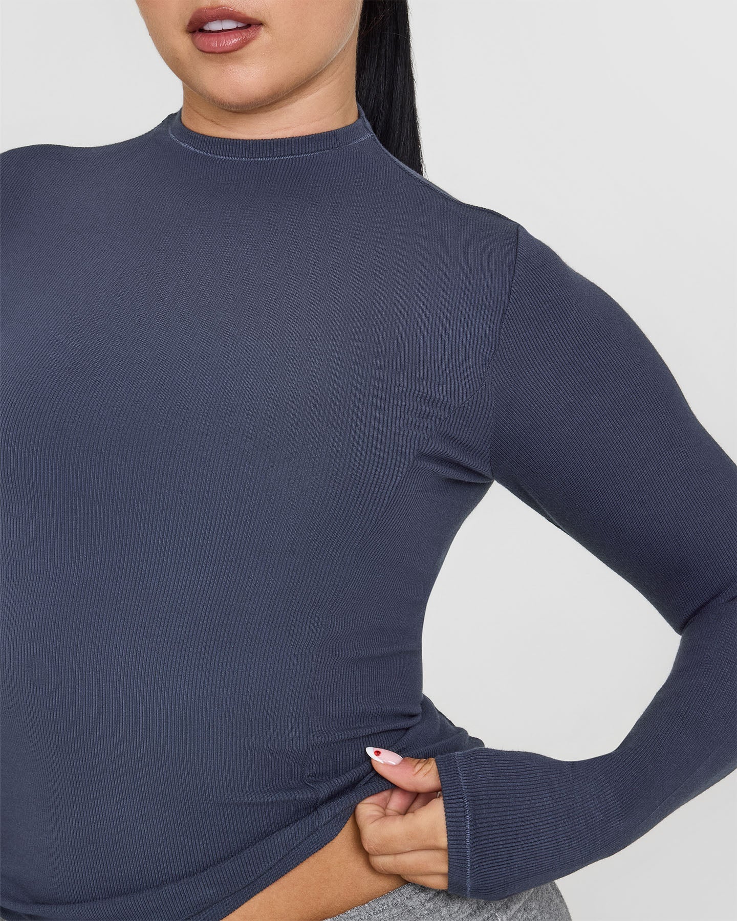 Mellow™ Rib Mock Neck Long Sleeve Top | True Blue - Image 4