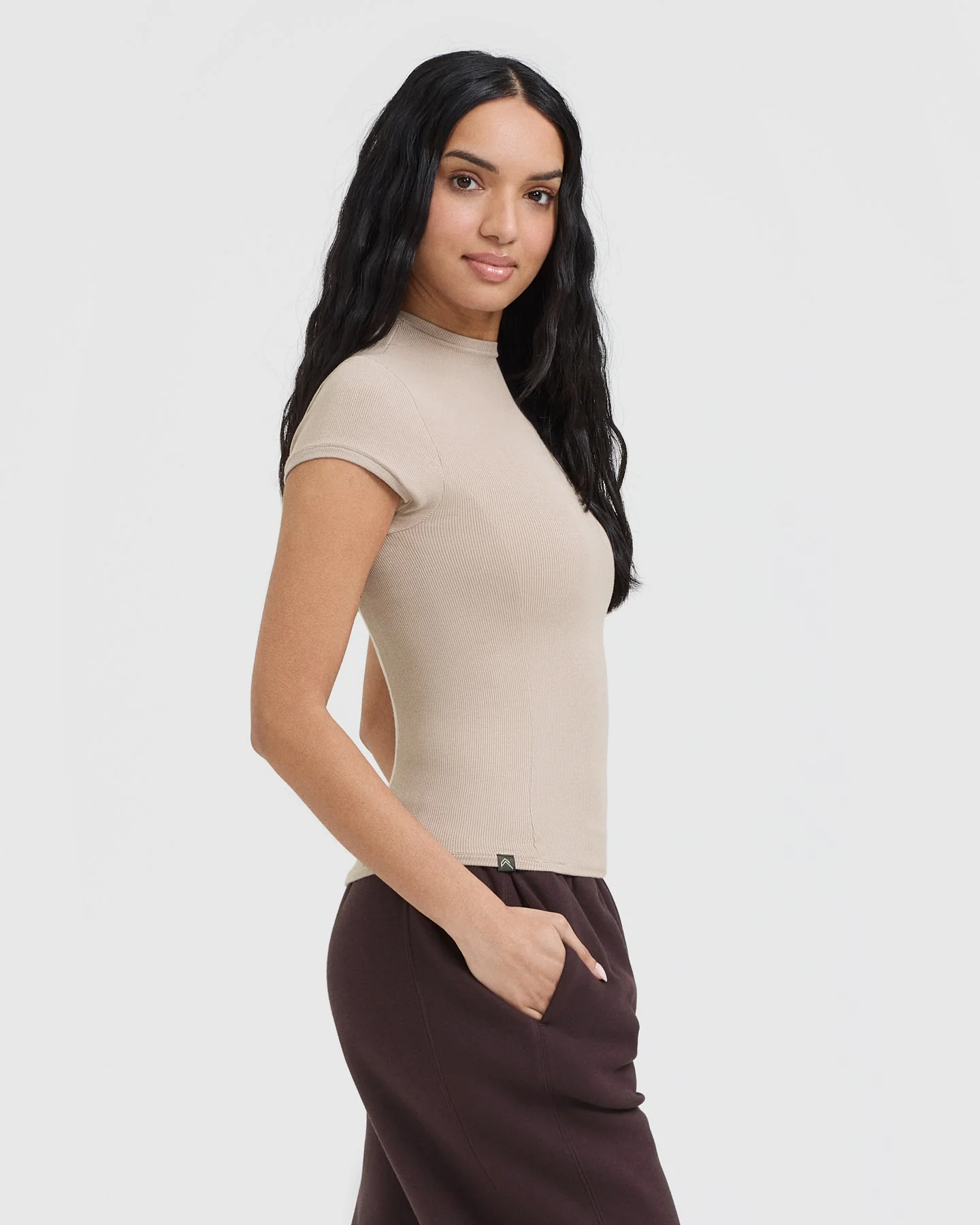 Mellow™ Rib Mock Neck T-Shirt | Mushroom Brown - Image 3