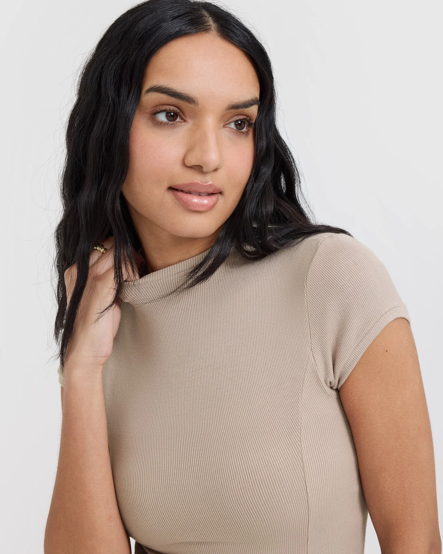 Mellow™ Rib Mock Neck T-Shirt | Mushroom Brown - Image 4
