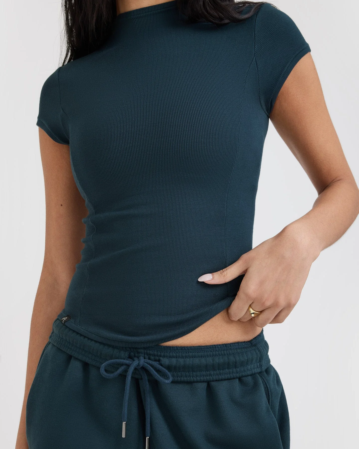Mellow™ Rib Mock Neck T-Shirt | Oil Blue - Image 5