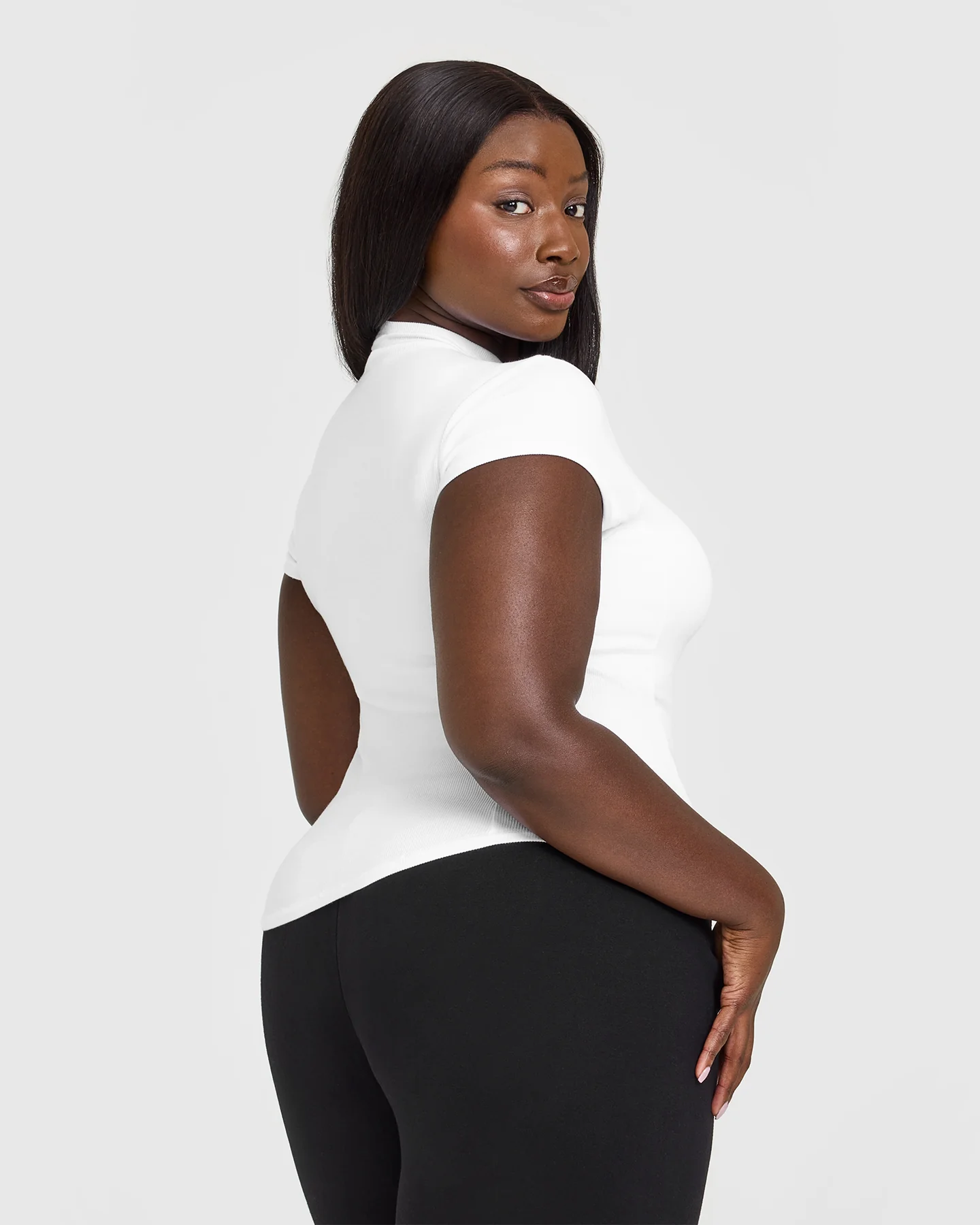 Mellow™ Rib Mock Neck T-Shirt | White - Image 2