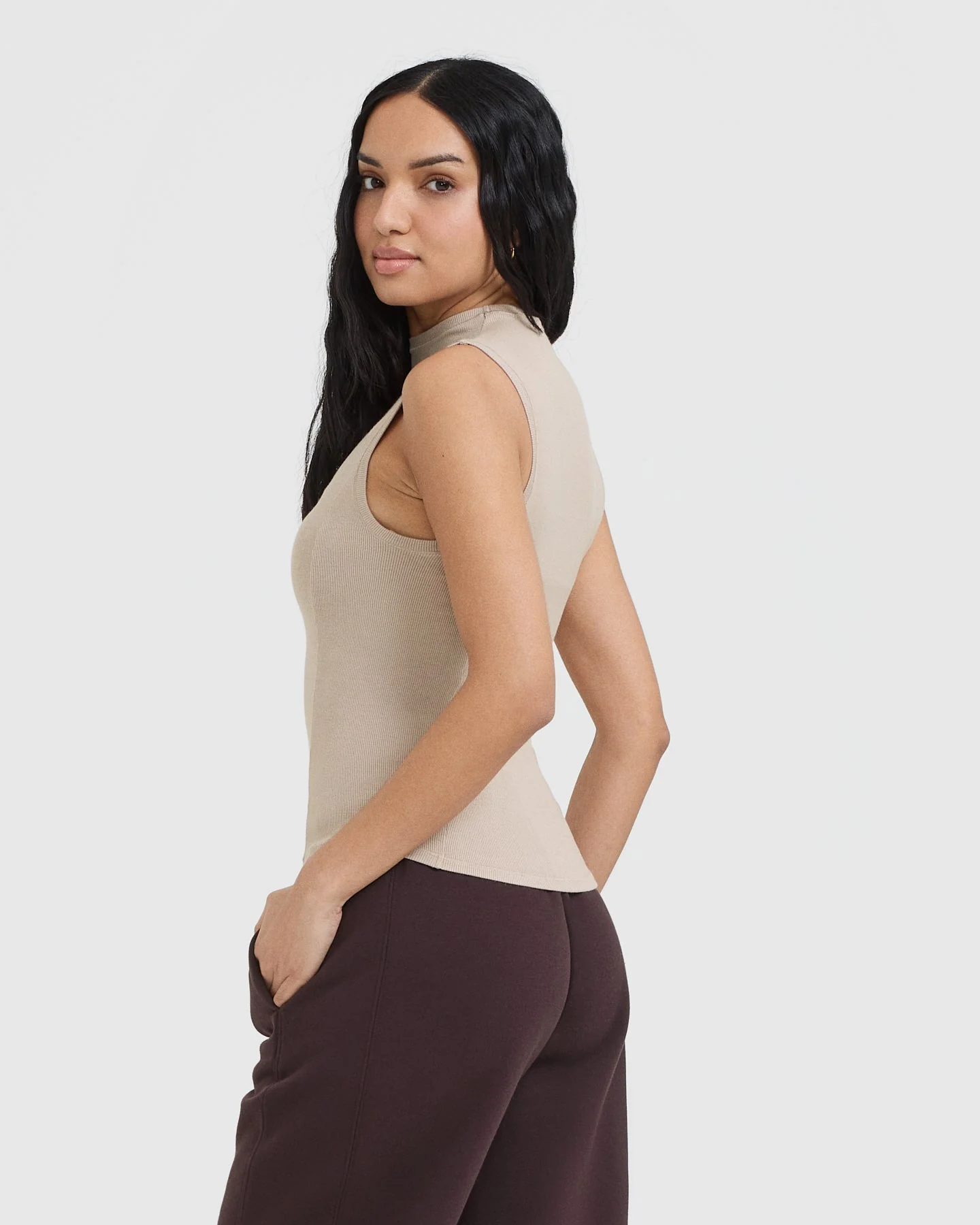 Mellow™ Rib Mock Neck Tank | Mushroom Brown - Image 2