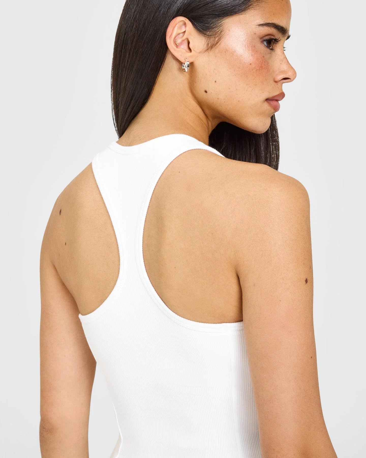 Mellow™ Rib Oner Embroidered Square Neck Vest with Built in Bra Shelf | White - Image 4