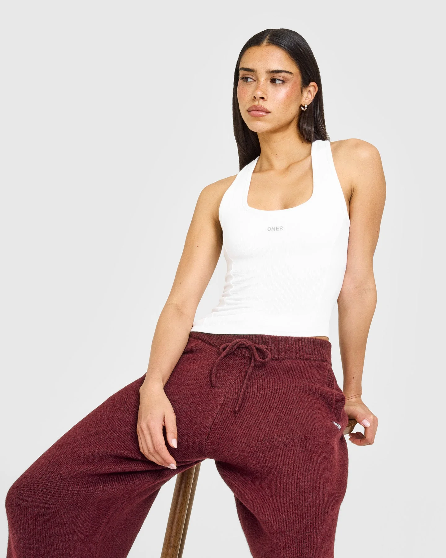 Mellow™ Rib Oner Embroidered Square Neck Vest with Built in Bra Shelf | White - Image 6