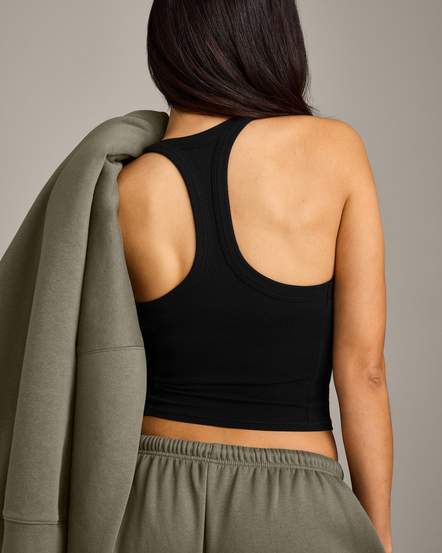 Mellow™ Rib Racer Back Mid Vest with Built in Bra Shelf | Black - Image 4