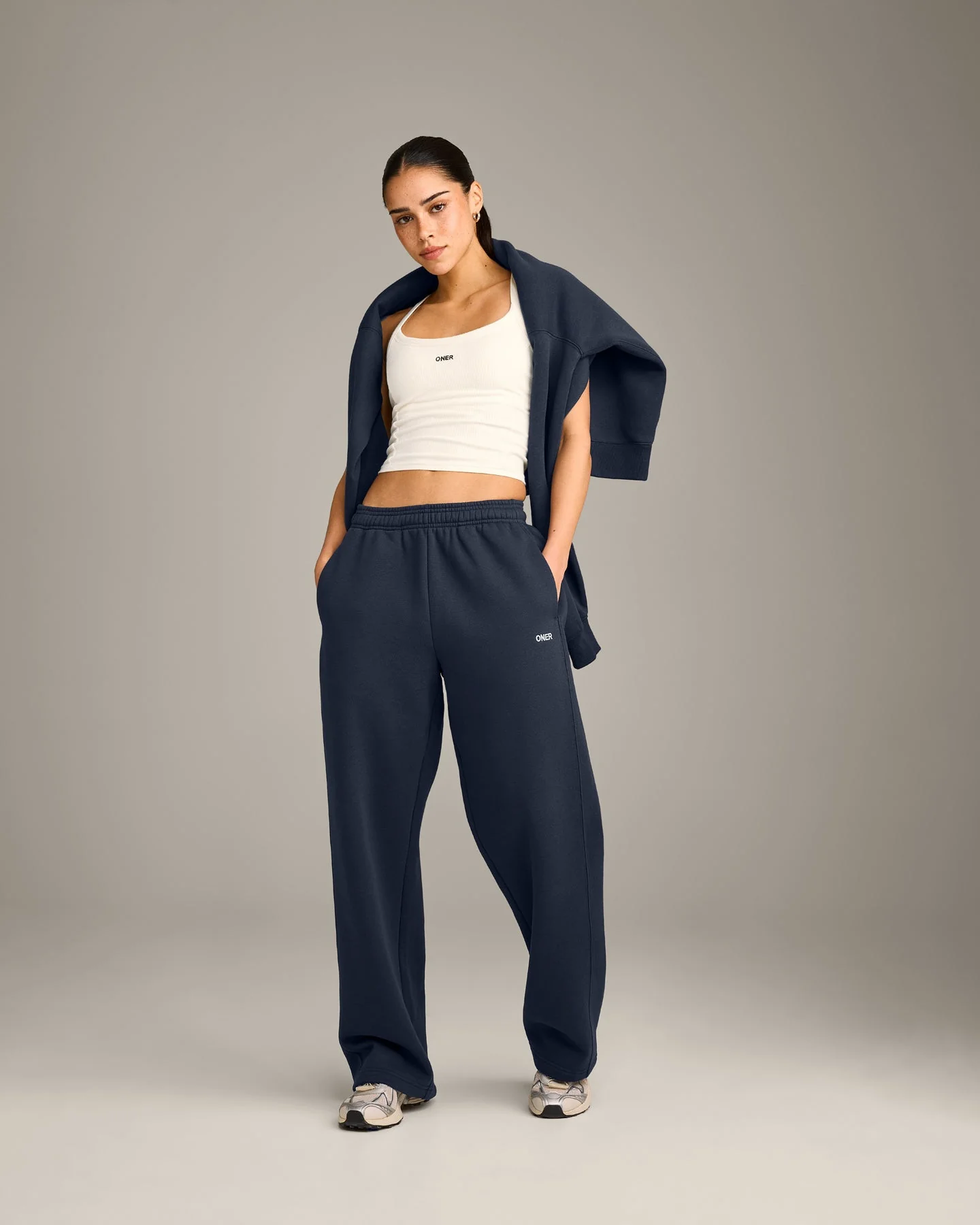 Mellow™ Rib Racer Back Mid Vest with Built in Bra Shelf | Off White - Image 3