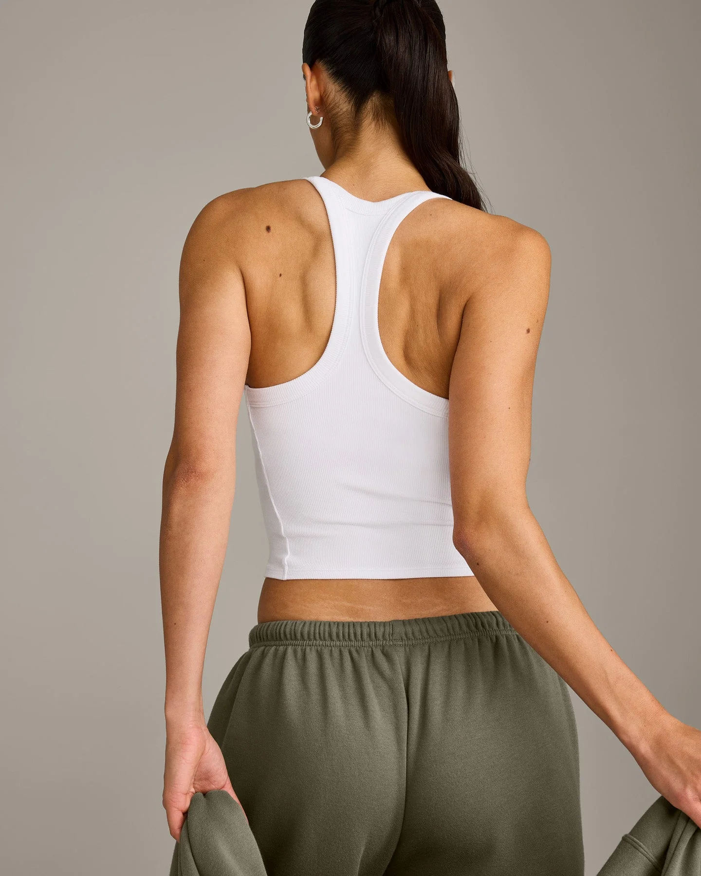 Mellow™ Rib Racer Back Mid Vest with Built in Bra Shelf | White - Image 4
