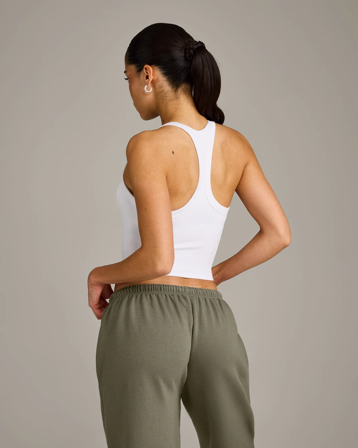 Mellow™ Rib Racer Back Mid Vest with Built in Bra Shelf | White - Image 5