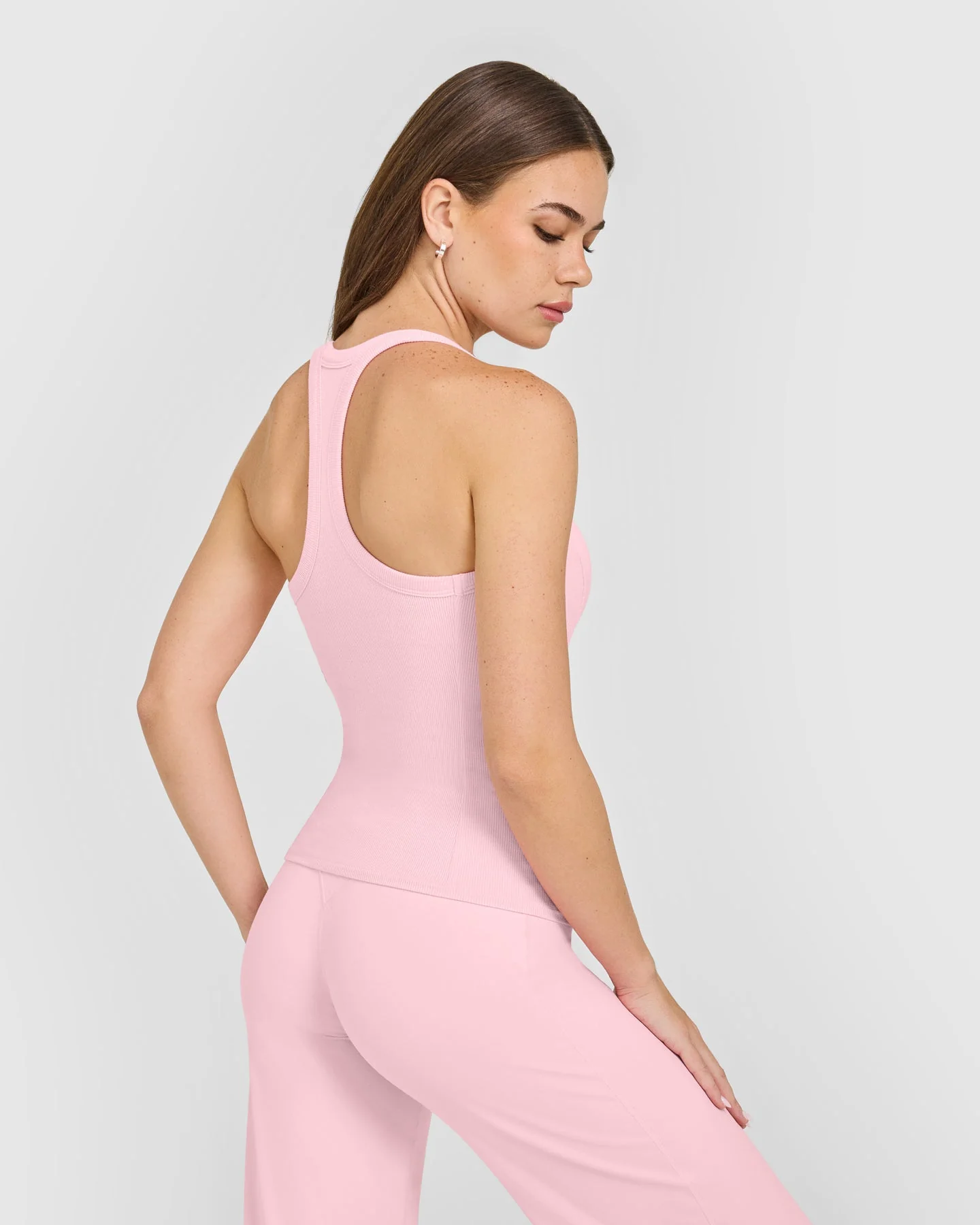 Mellow™ Rib Racer Back Vest with Built in Bra Shelf | Petal Pink - Image 6