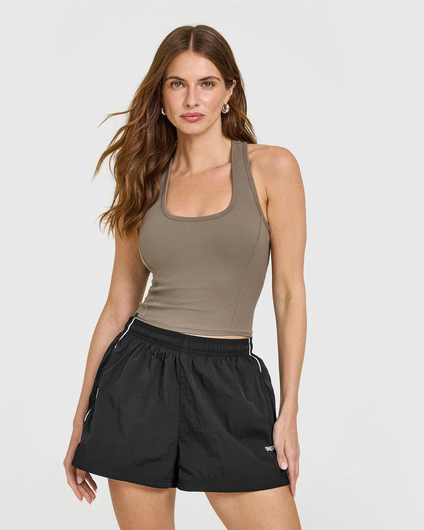 Mellow™ Rib Square Neck Mid Vest with Built in Bra Shelf | Moss Brown