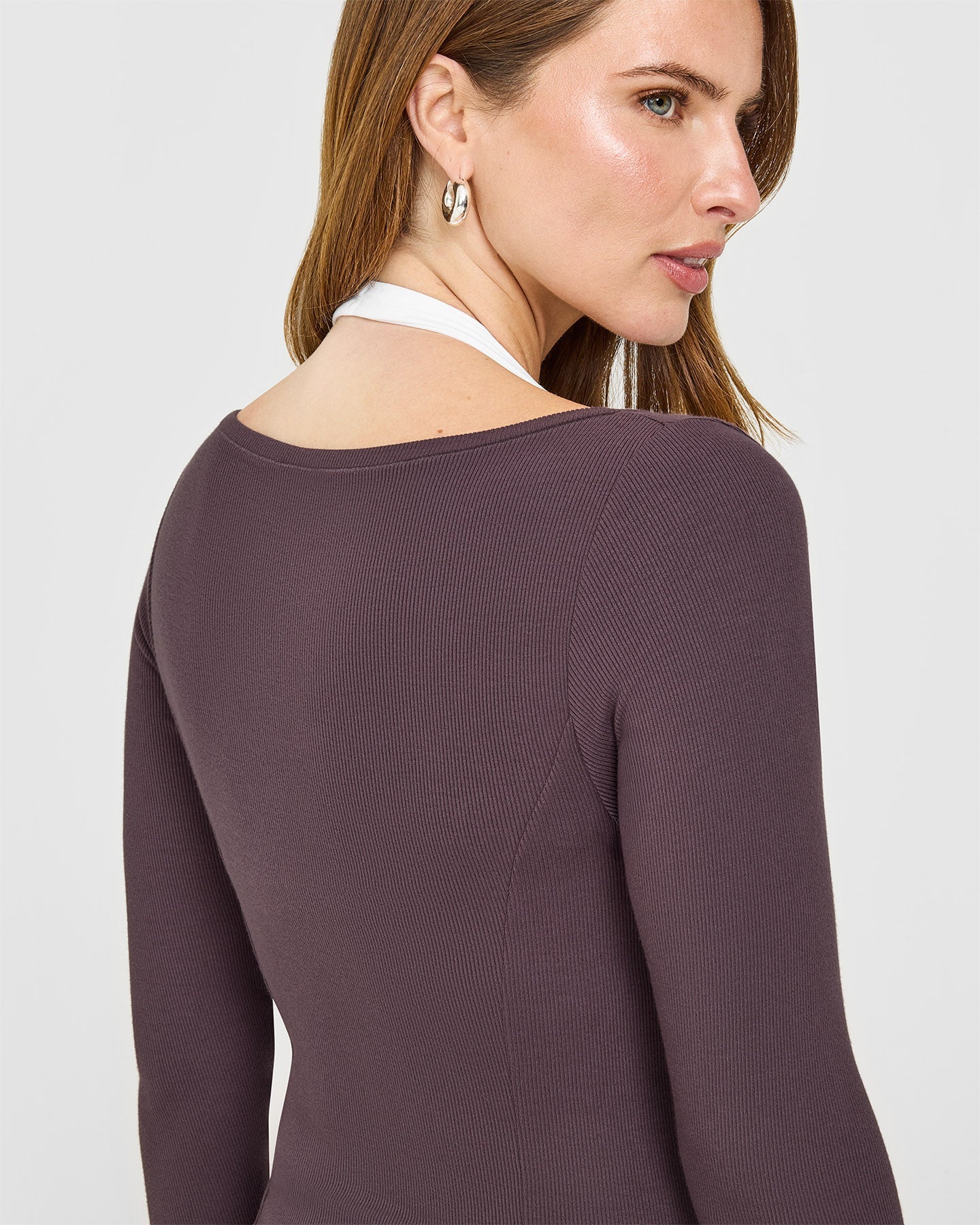 Mellow™ Rib V Neck Mid Long Sleeve Top | Umber Brown - Image 4