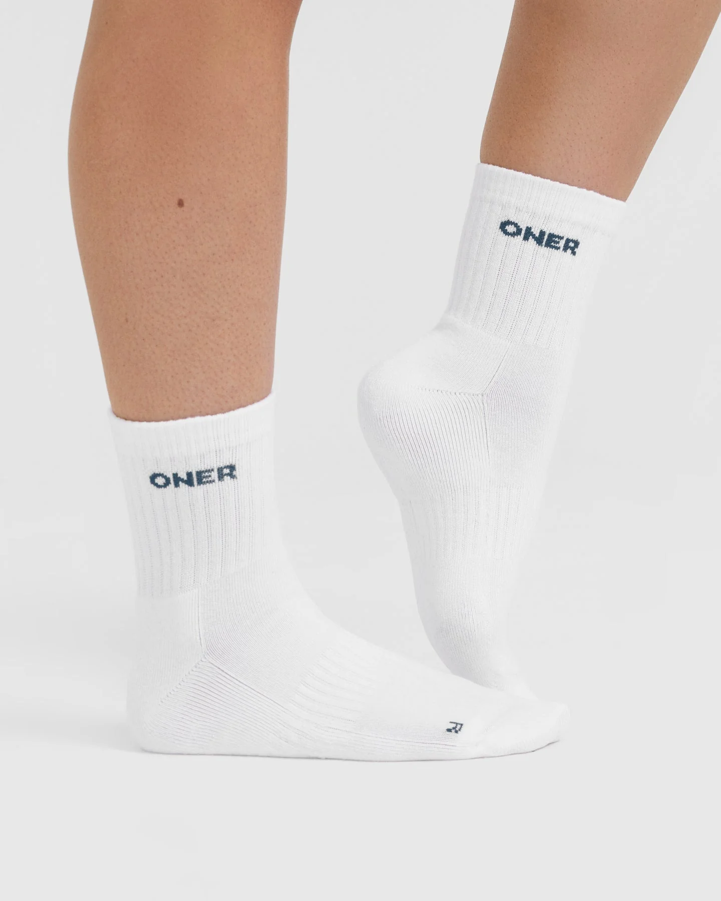 Mid Crew Socks 2 Pack | White/Mushroom Brown/Oil Blue - Image 3