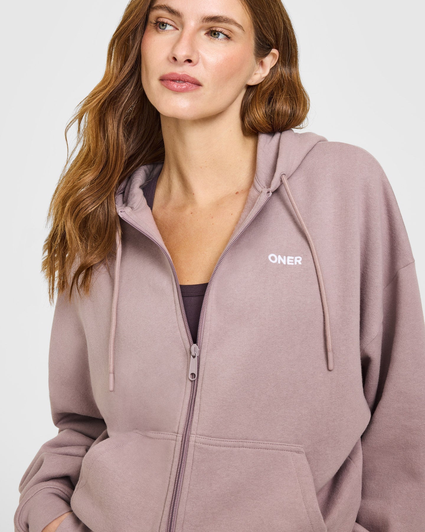 Mid Weight Relaxed Zip Through Hoodie | Dusty Purple - Image 2