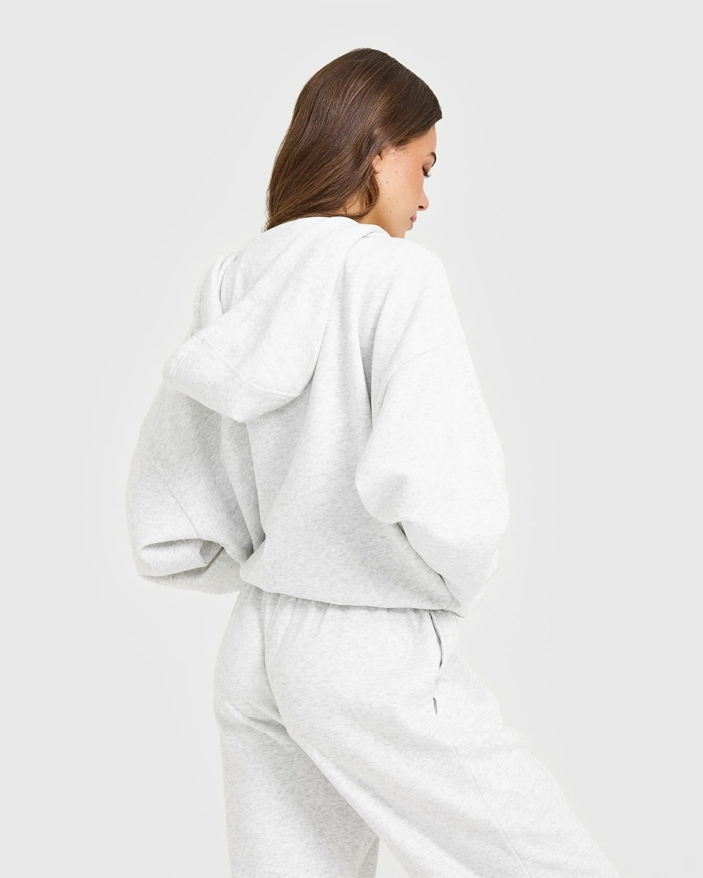 Mid Weight Relaxed Zip Through Hoodie | Light Grey Marl - Image 5