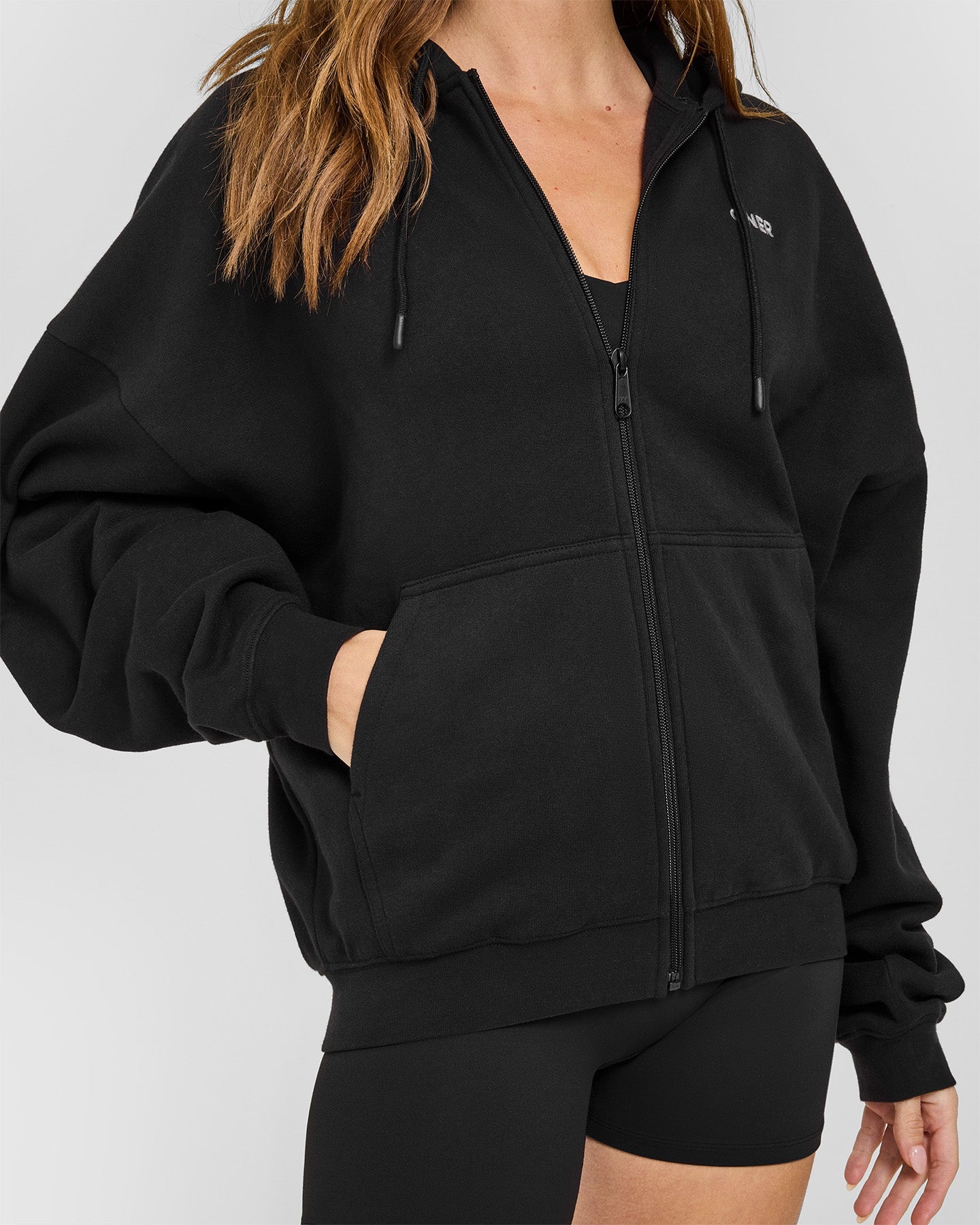 Mid Weight Relaxed Zip Through Hoodie | Soft Black - Image 6