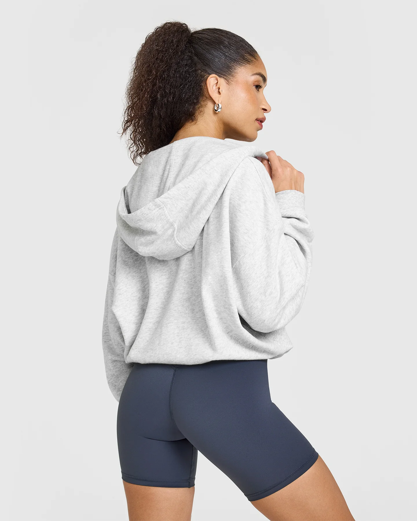 Mid Weight Zip Through Hoodie | Light Grey Marl - Image 4