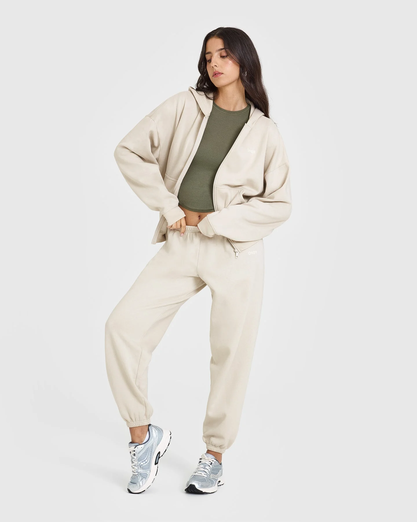 Mid Weight Zip Through Hoodie | Sand - Image 3