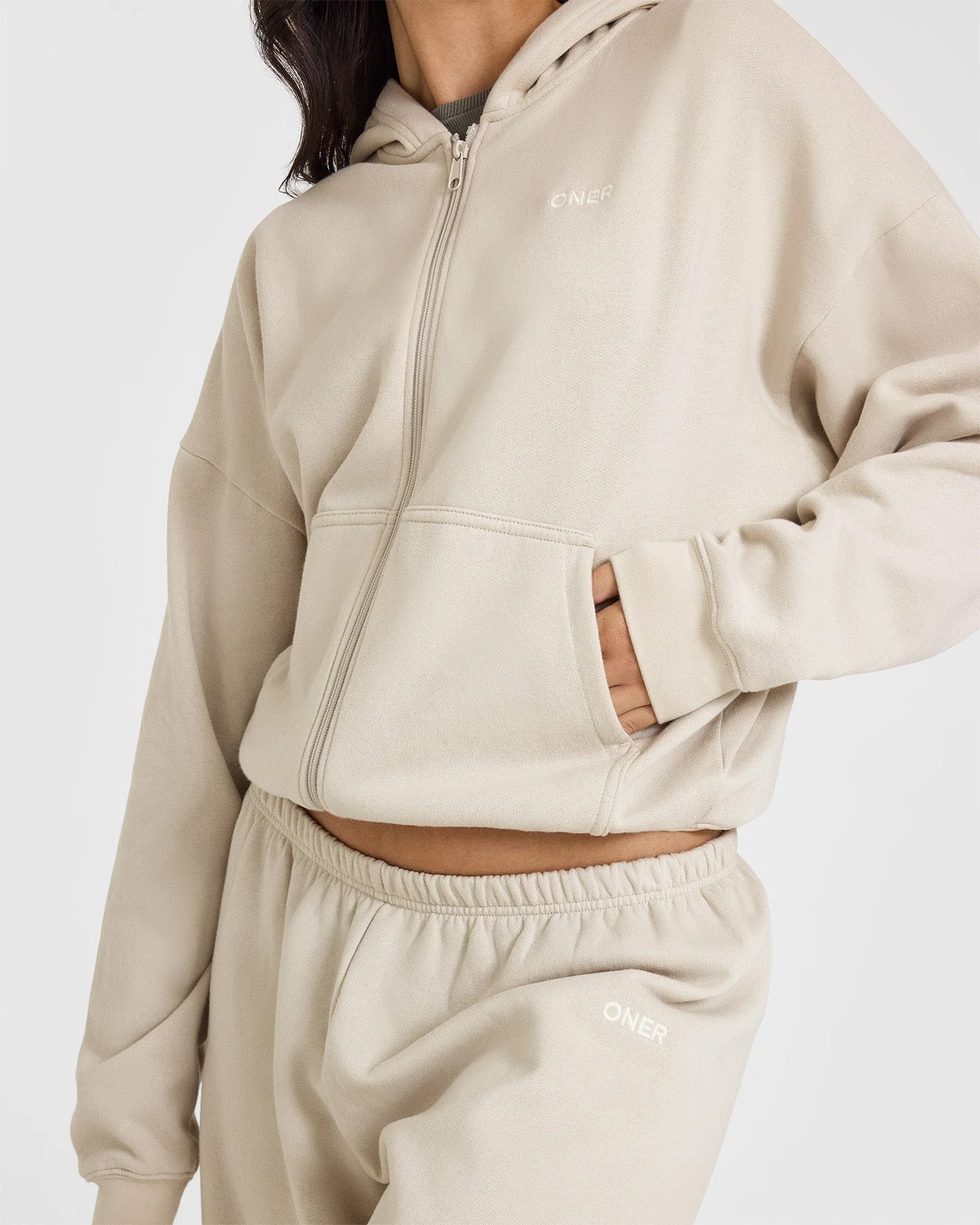 Mid Weight Zip Through Hoodie | Sand - Image 5