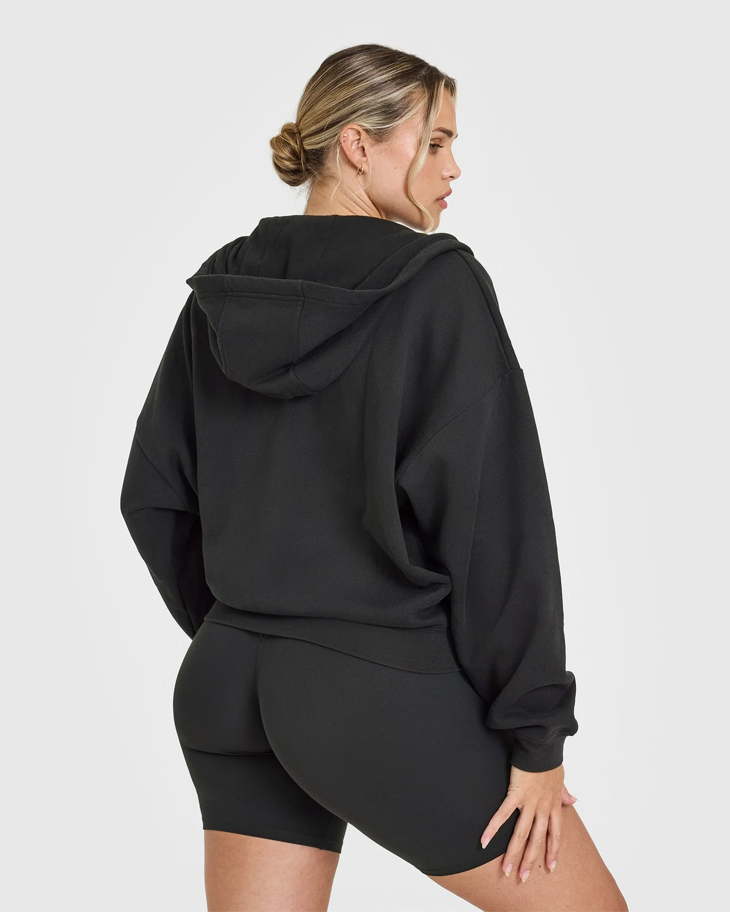 Mid Weight Zip Through Hoodie | Soft Black - Image 2