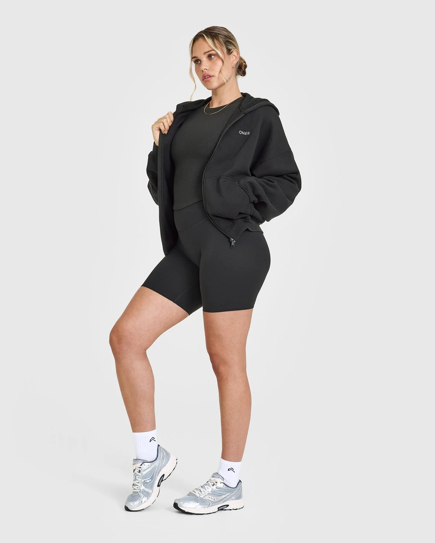 Mid Weight Zip Through Hoodie | Soft Black - Image 3