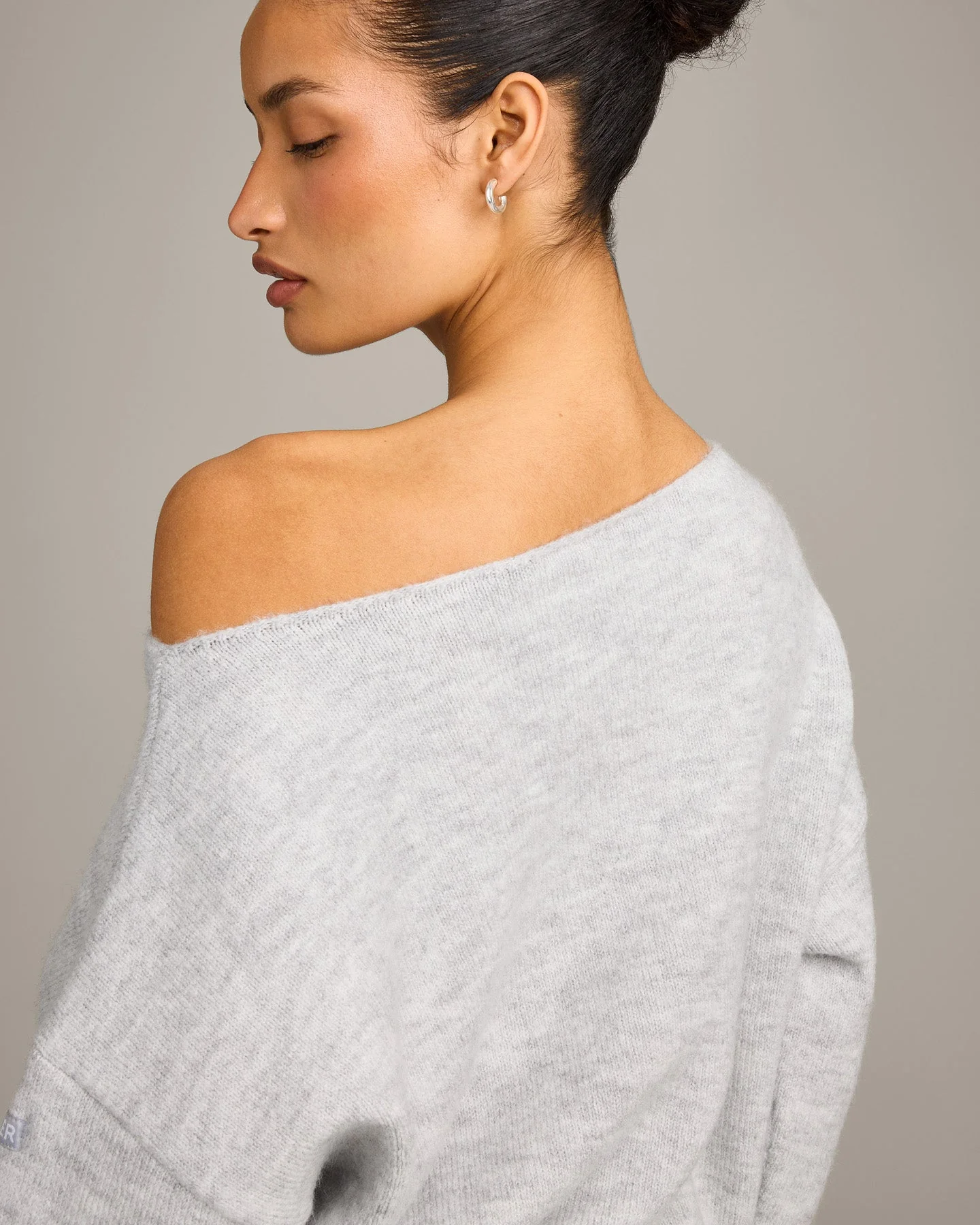 Oversized Knit Off-The-Shoulder Sweater | Light Grey Marl - Image 5