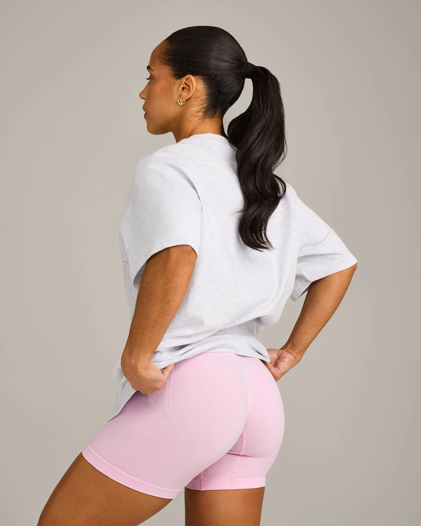 Oversized Oner Girlfriend Washed T-Shirt | Light Grey Marl/Chalk Pink - Image 6