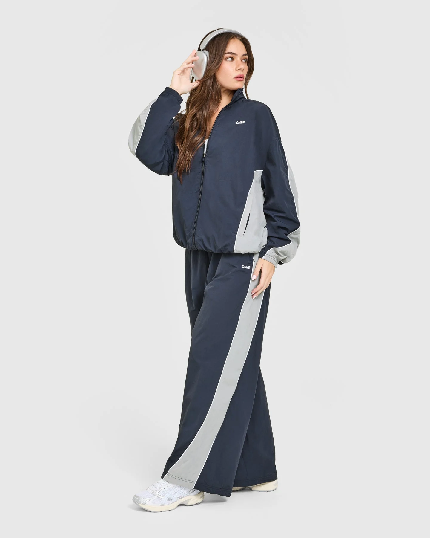 Oversized Piped Woven Straight Leg Track Bottoms | True Blue - Image 3