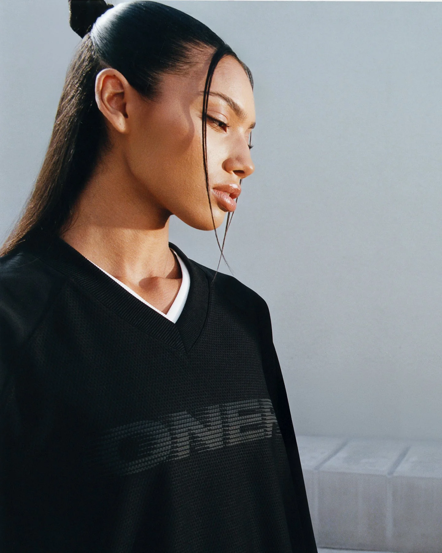 Oversized V Neck Long Sleeve T-Shirt with Oner Graphic | Black - Image 2