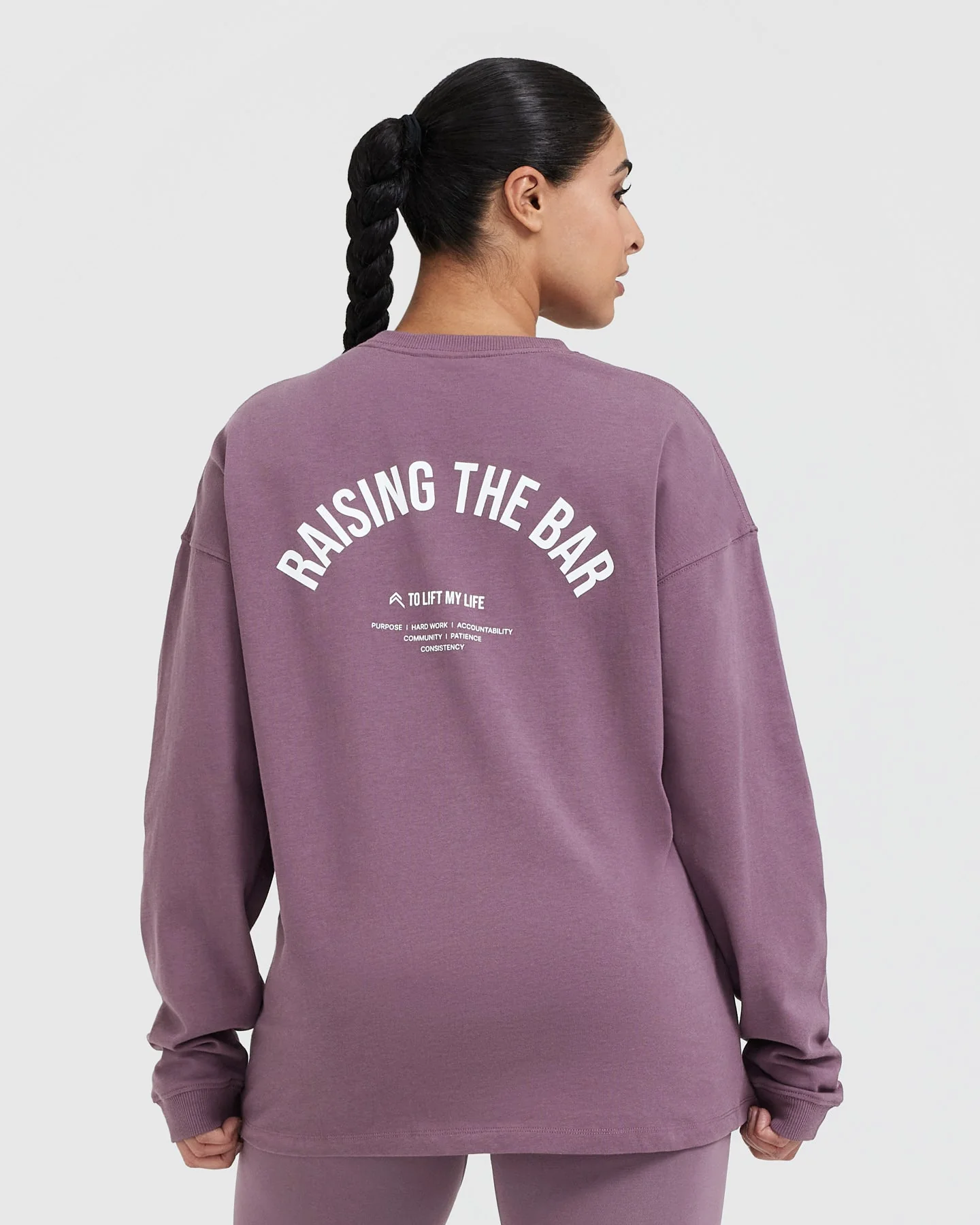 Raising The Bar Graphic Unisex Long Sleeve Top | Vintage Purple - Image 2