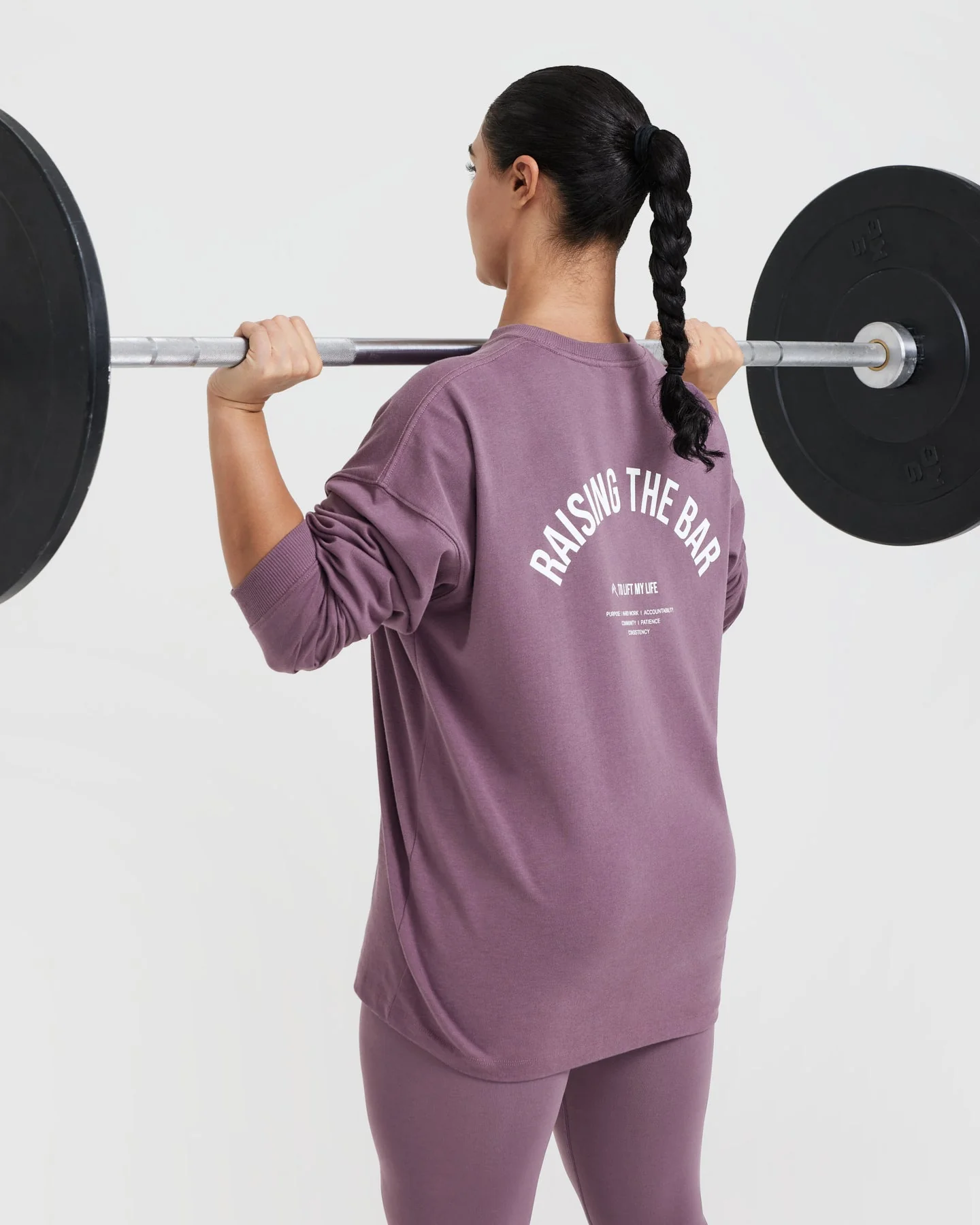 Raising The Bar Graphic Unisex Long Sleeve Top | Vintage Purple - Image 6