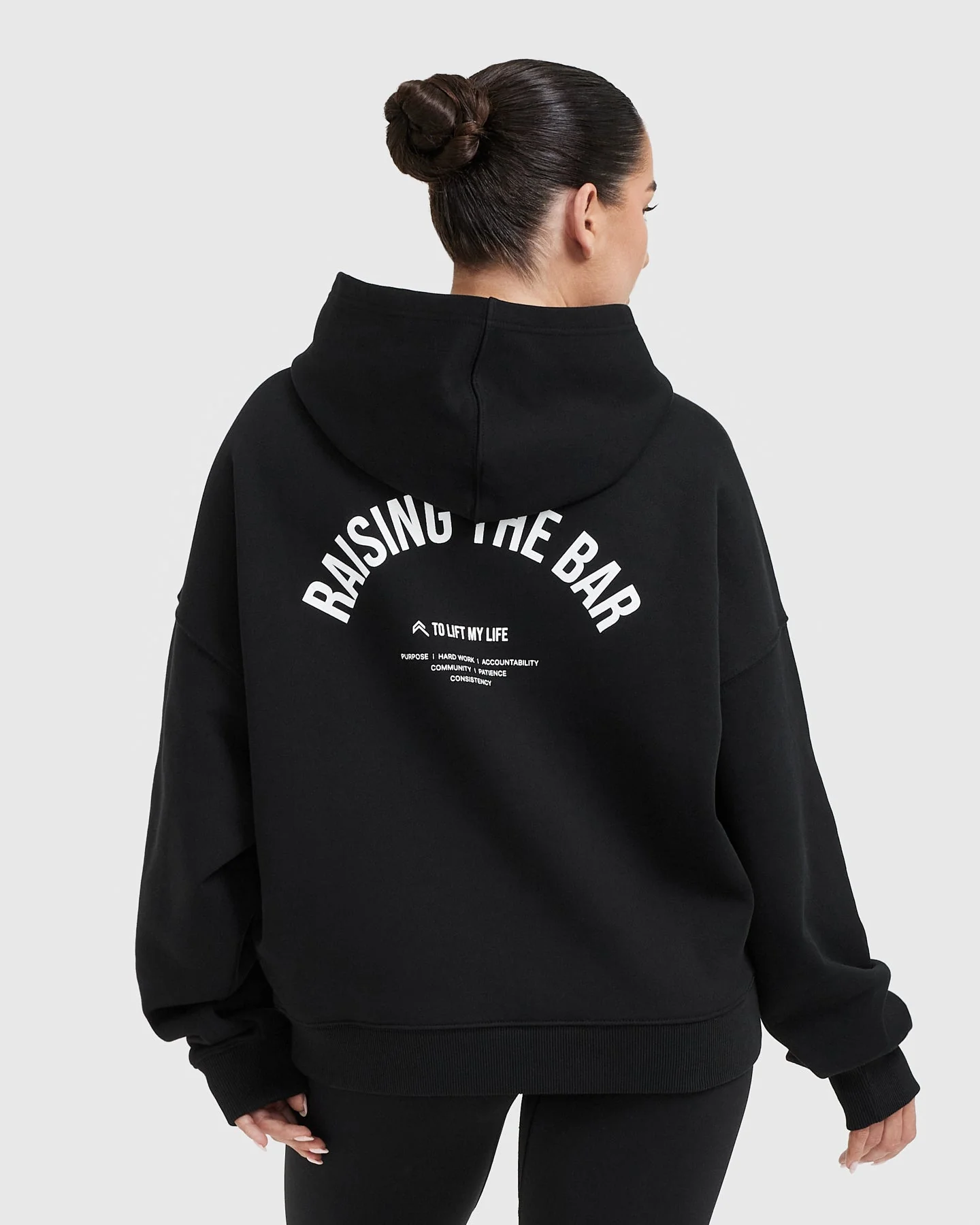 Raising the Bar Graphic Unisex Oversized Hoodie | Black - Image 2